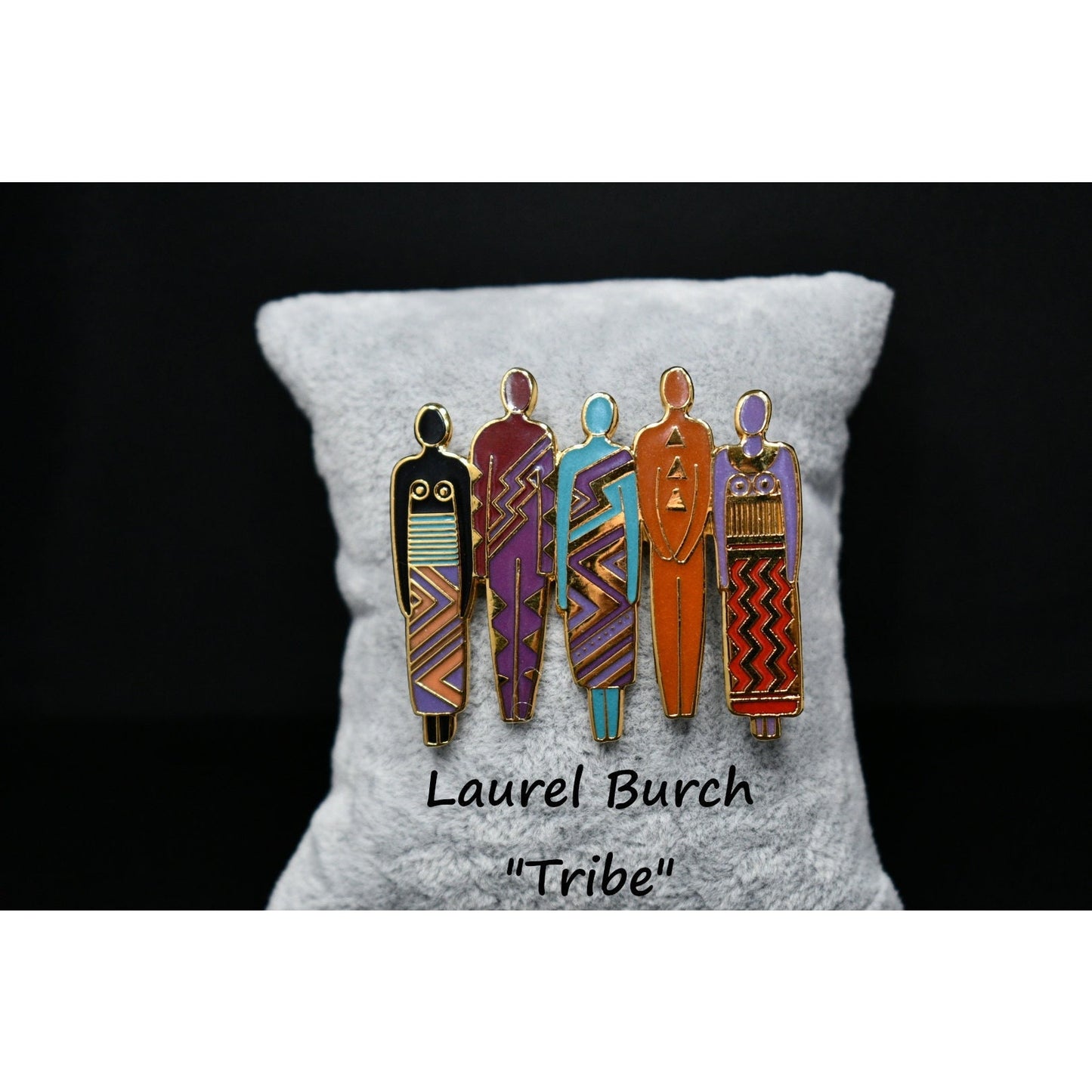 Laurel Burch "Tribe" Five Person Brooch, Gold Plated, 1980s Vintage Jewelry