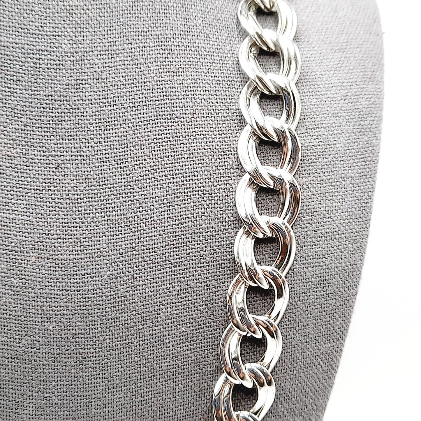 Vintage Monet Rhodium Plated Chunky Silver Tone Chain Necklace, 26 Inches