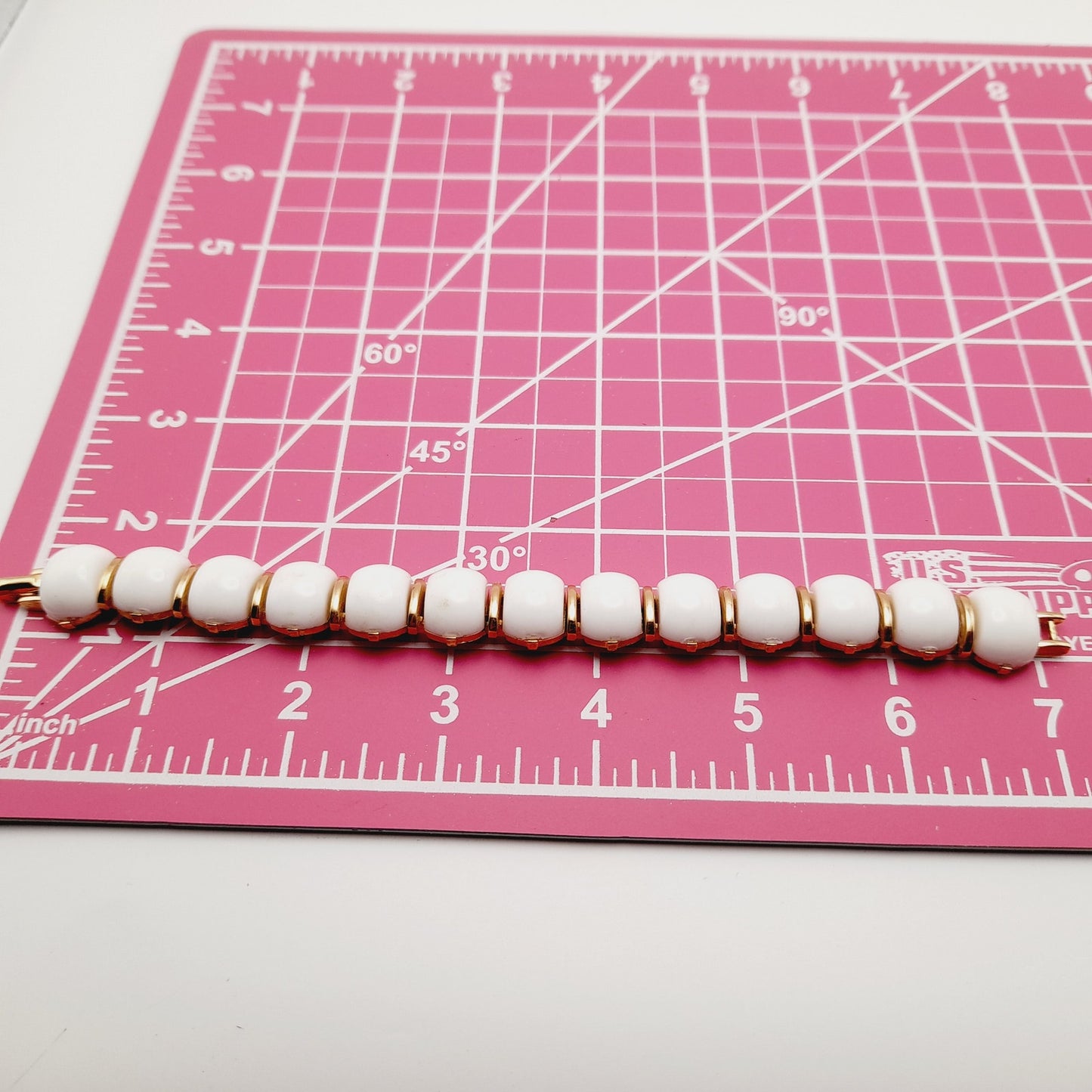 Vintage Crown Trifari White Lucite Gold Plated Link Bracelet
