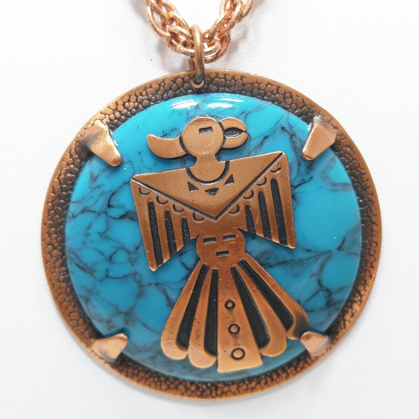 Copper by Bell Thunderbird Necklace, Faux Turquoise, 1970s Vintage Jewelry