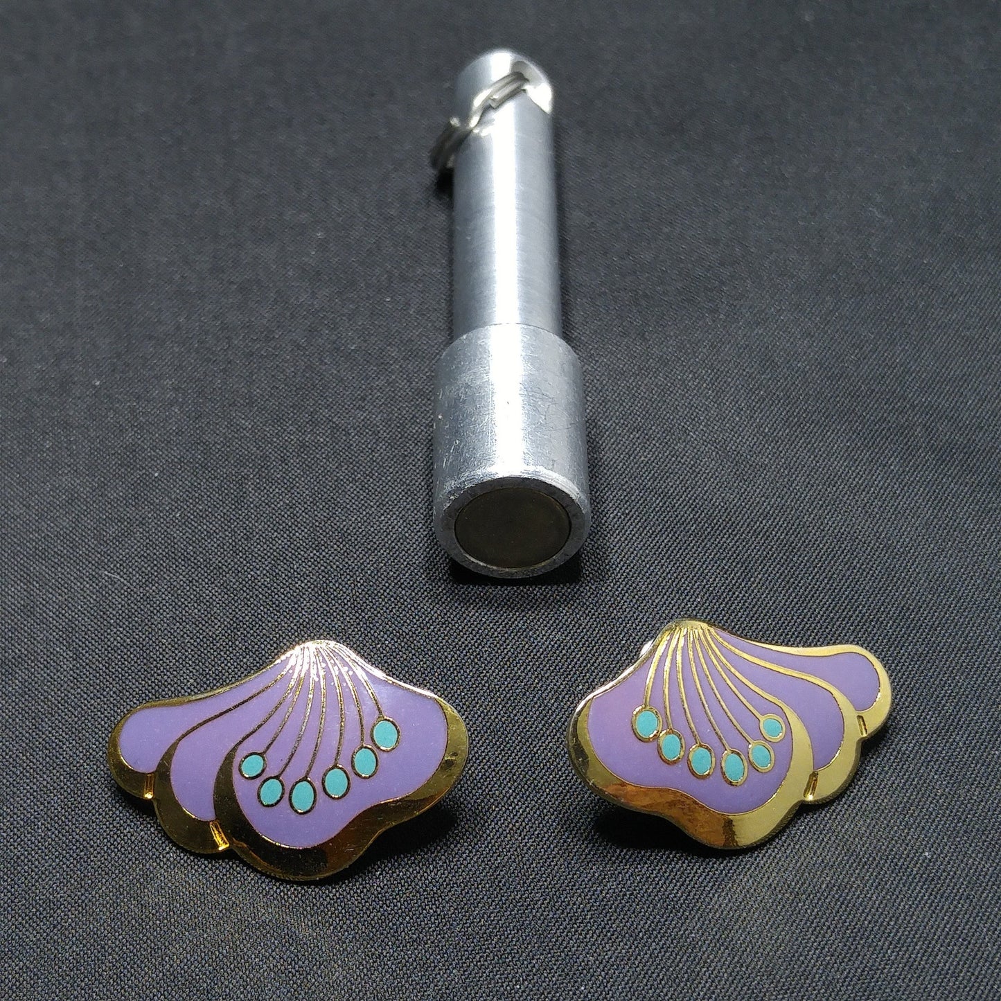 Laurel Burch Peony Post Earrings, Gold Plated Cloisonne Enamel, 1980s Vintage