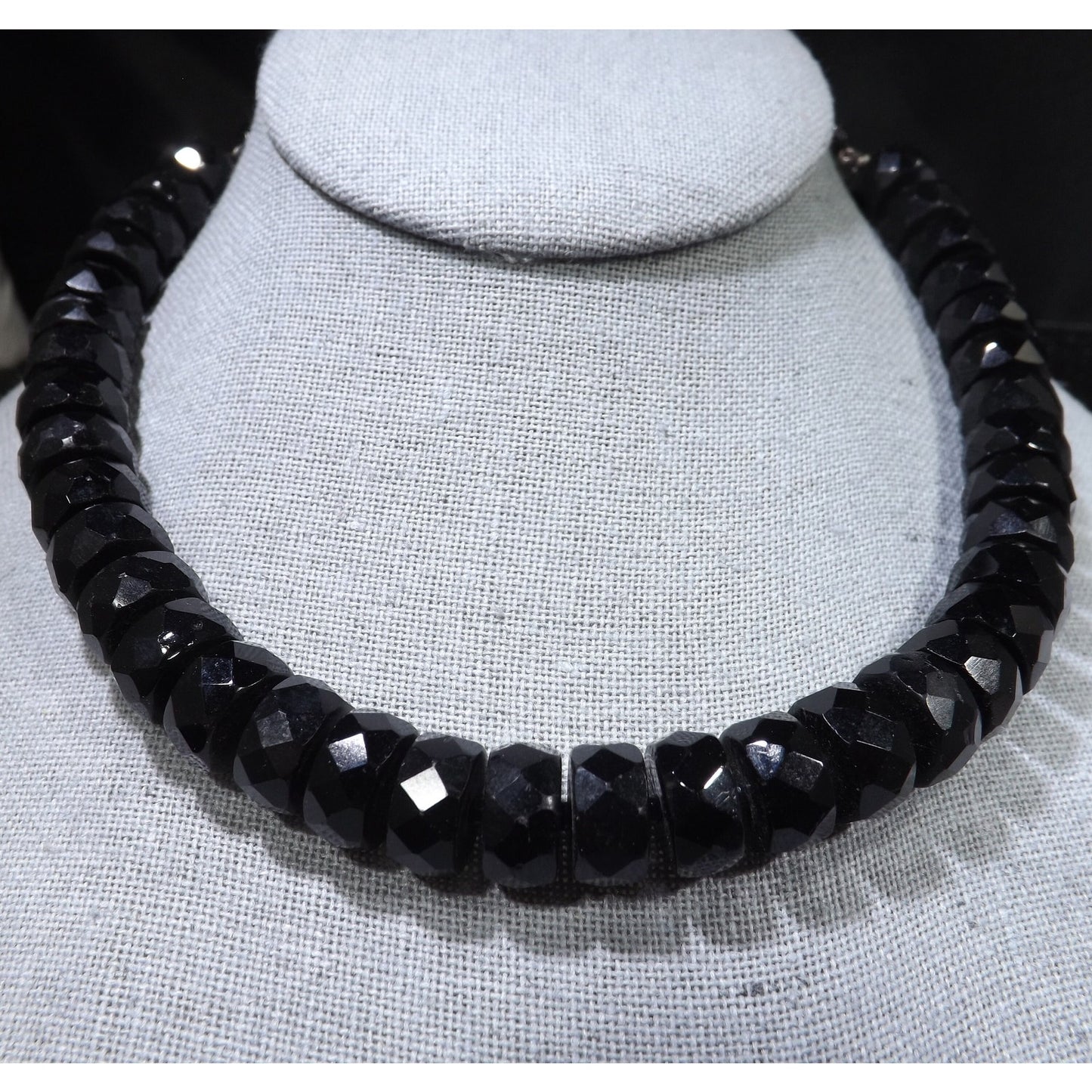 Mid-Century Black Crystal Choker Necklace, Unique Cut Crystals, 1950s Vintage Jewelry
