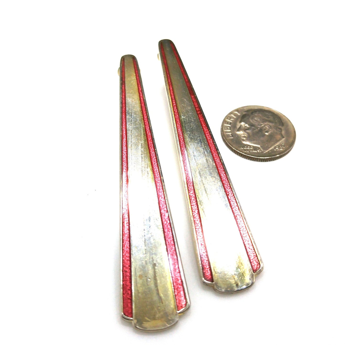 Vintage Laurel Burch Long Post Earrings, Gold Plated, Red Enamel