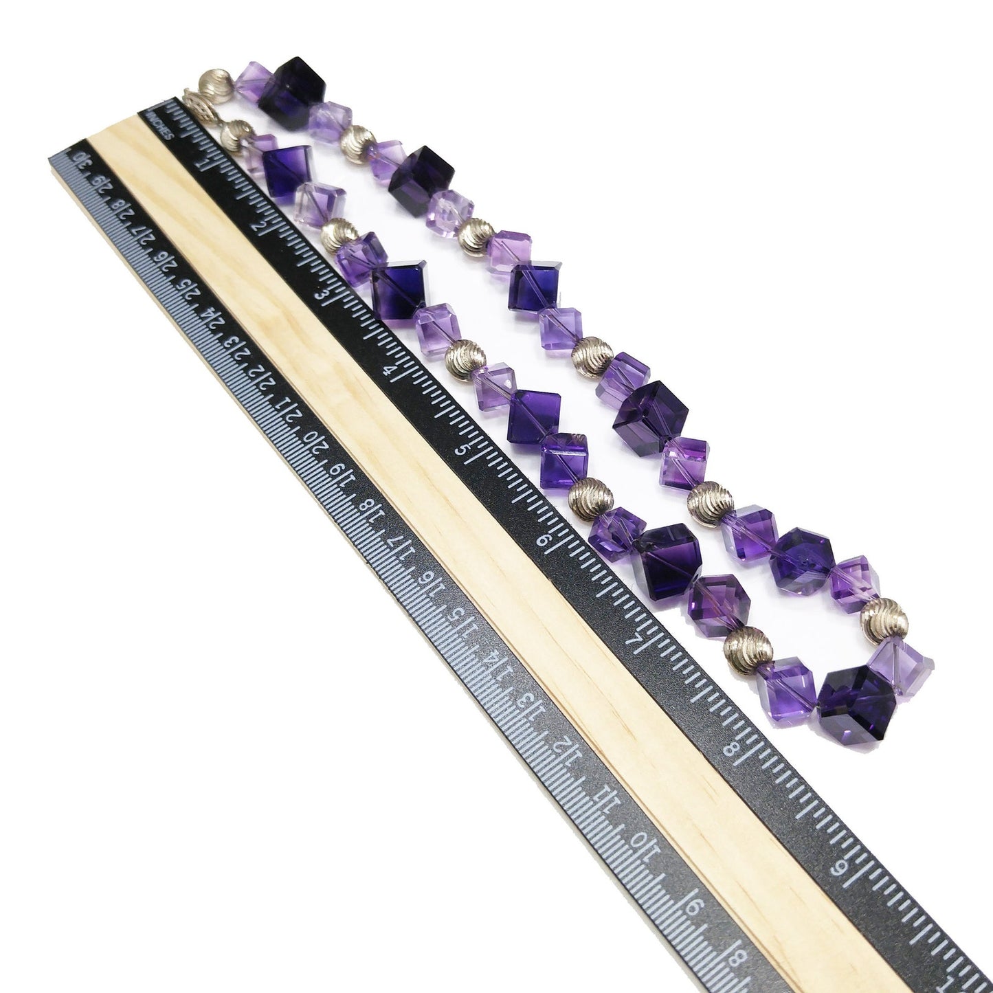 Vintage Amethyst Cube Bead Necklace – Light & Dark Purple Gemstones – 1990s
