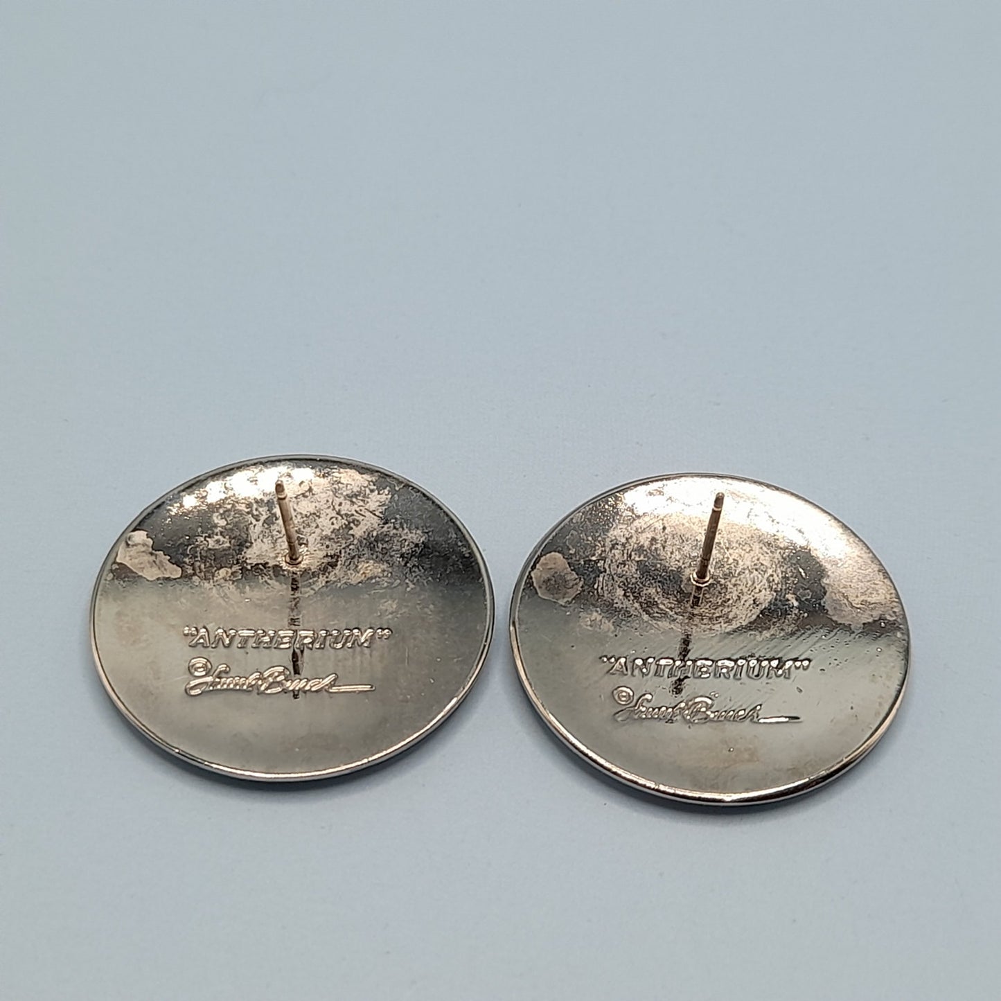 Vintage Laurel Burch Antherium Rhodium Plated Earrings