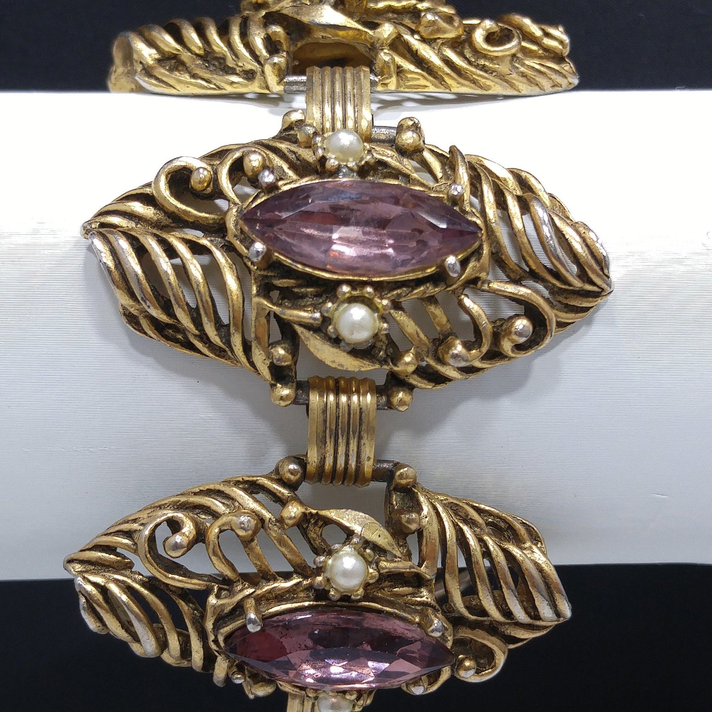 Mid-Century Purple Rhinestone Wide Bracelet Dangle Earrings Set, 1950s Vintage Jewelry