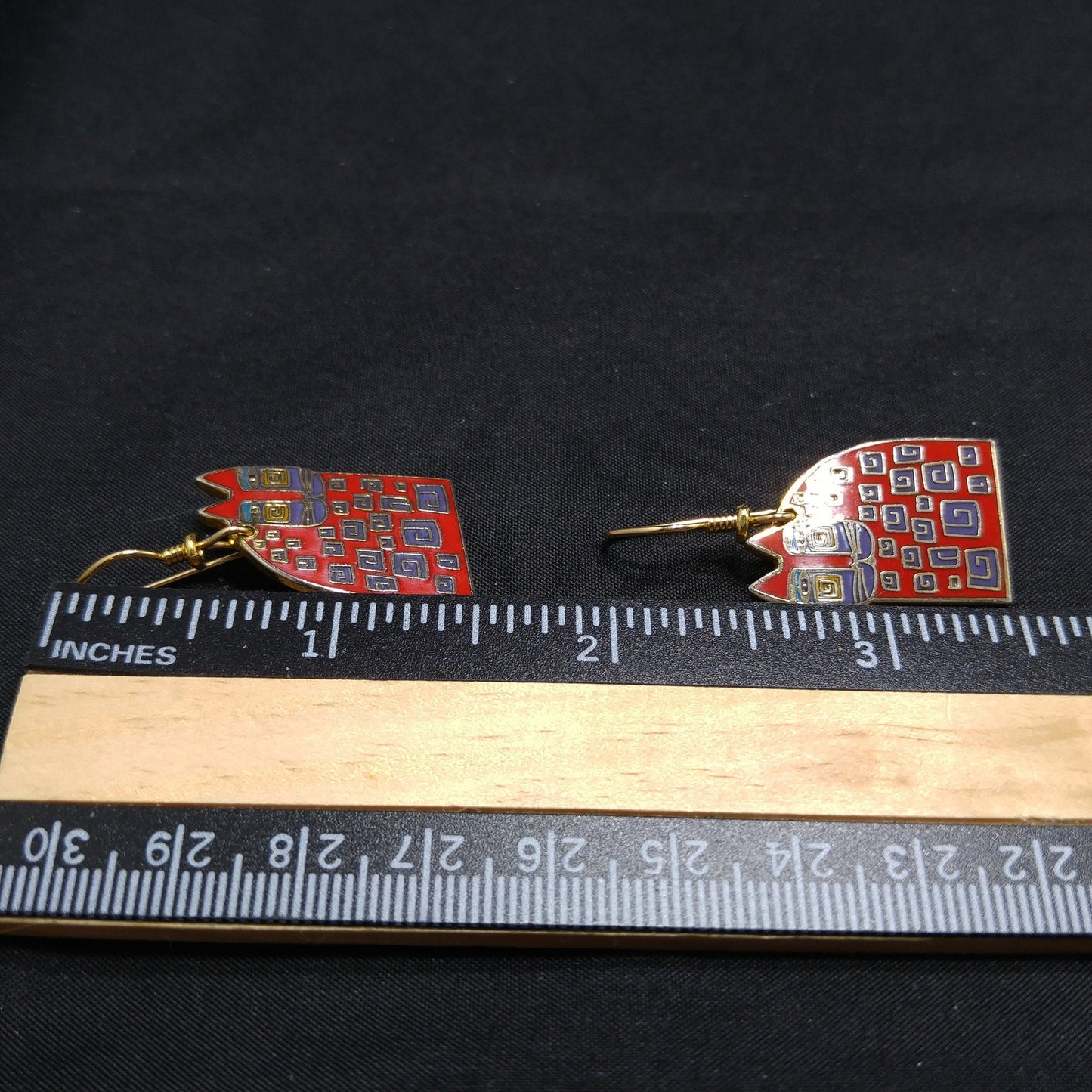 Laurel Burch "Red Cat" Earrings, Gold Plated, Red Enamel, 1980s Vintage Jewelry
