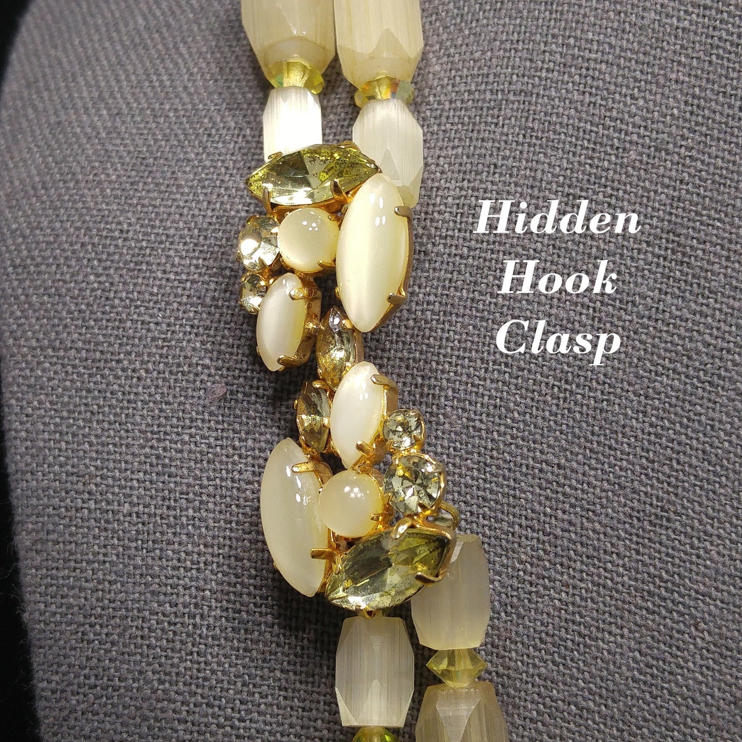 Czech Art Glass Hand Cut Satin Bead Necklace, Yellow Fire Polished Crystals