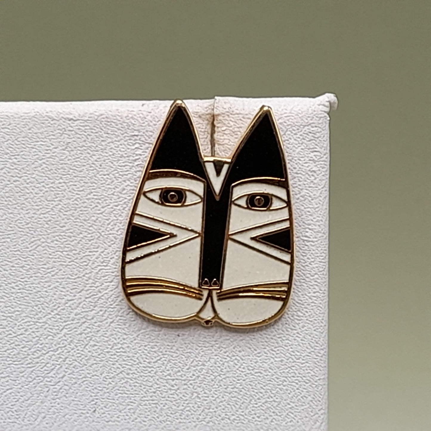 Vintage Laurel Burch "Gato" Cat Post Earrings, Enamel, Gold Plated, 1980s