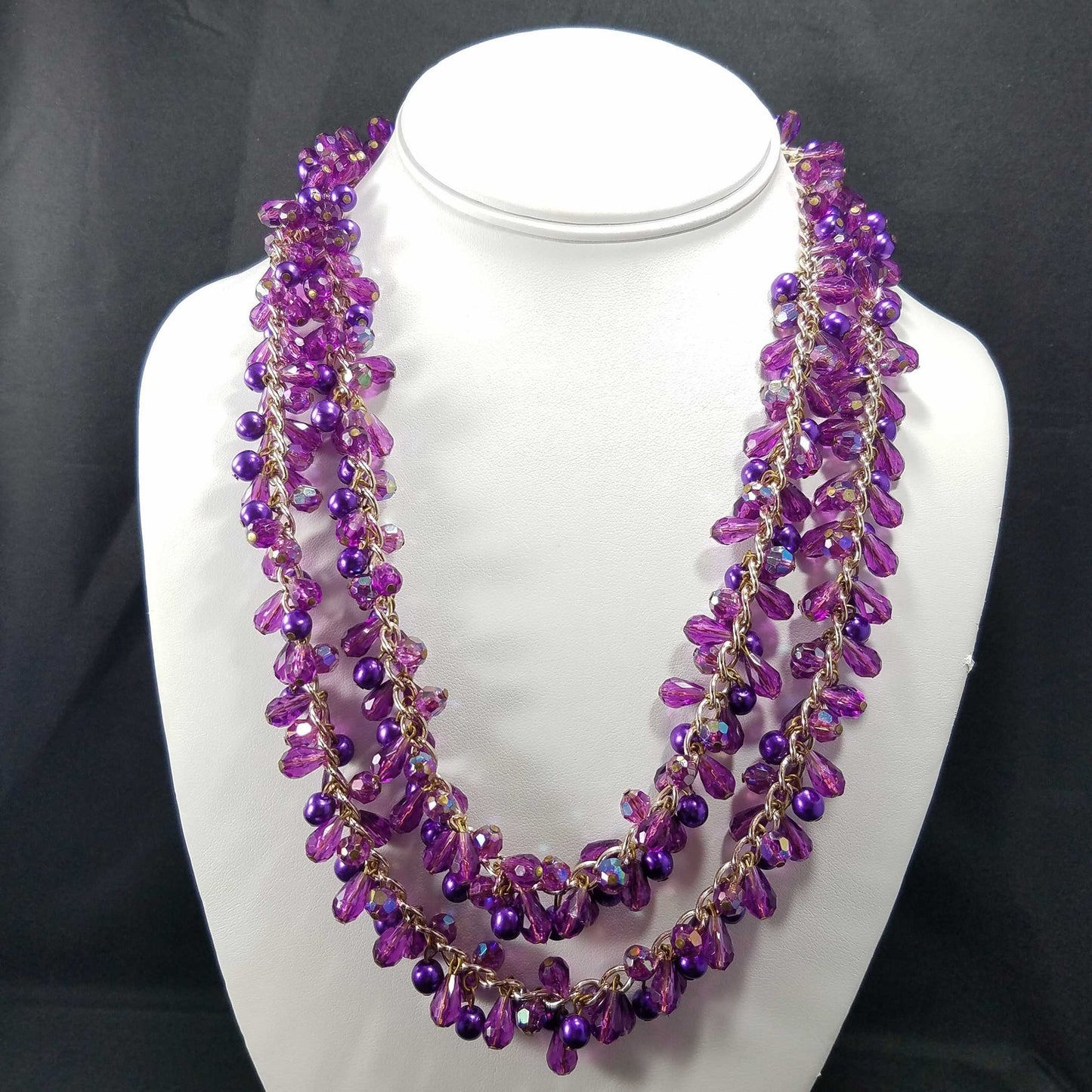 Western Germany Purple Gold Beaded Necklace, 1960s Vintage Jewelry