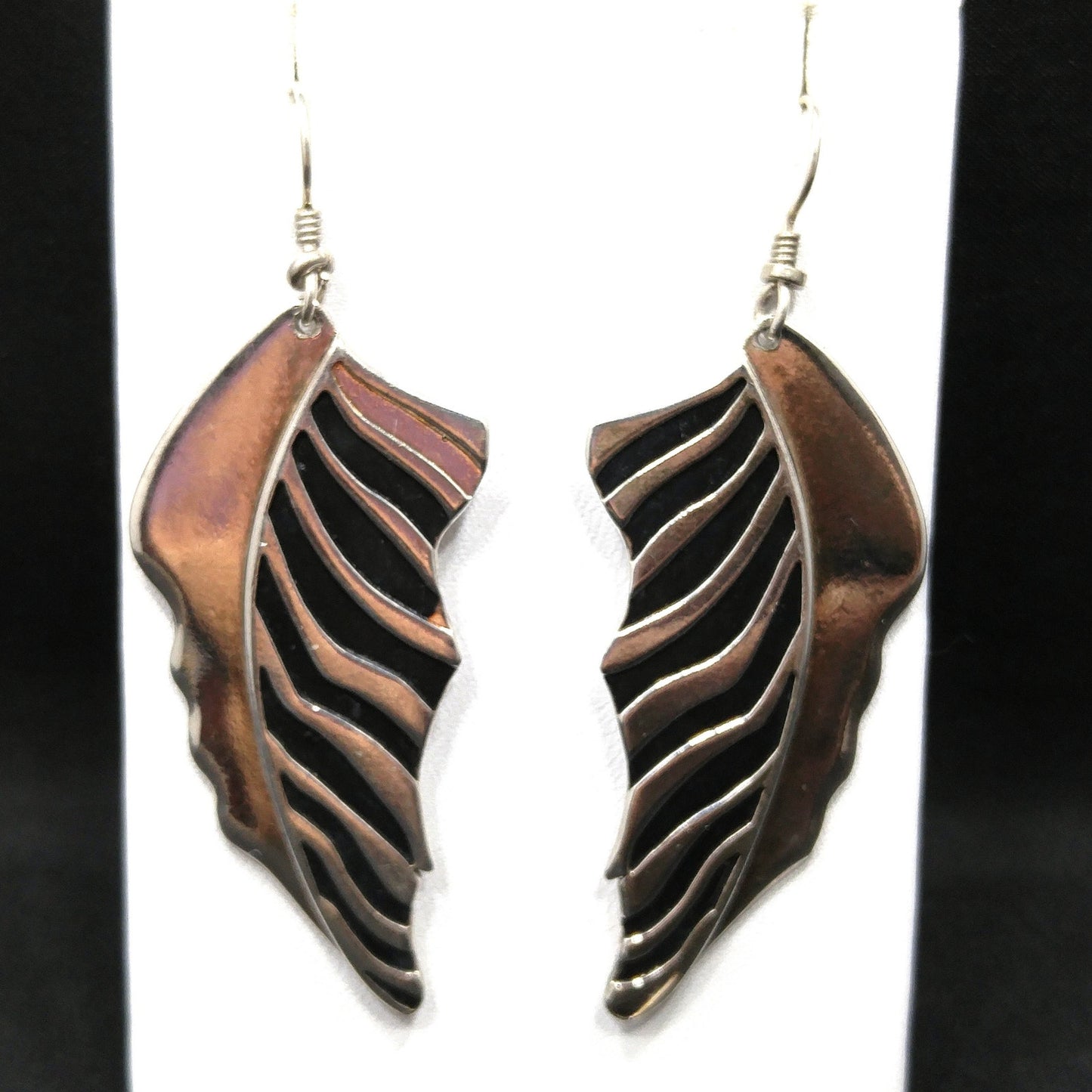 Laurel Burch Long Palm Leaf Earrings, Rhodium Plated, 1980s Vintage Jewelry