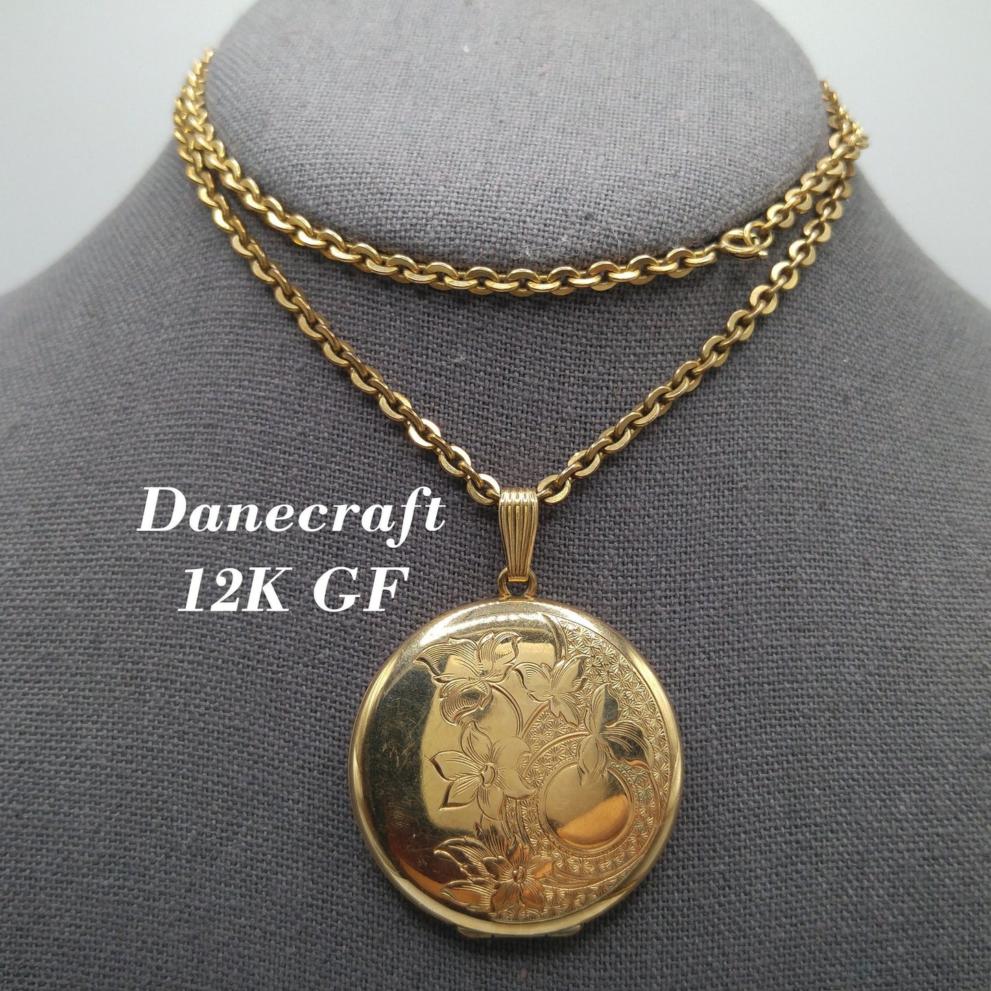 Danecraft Gold Filled Photo Locket Necklace, 12K GF, Early 1950s Vintage Jewelry