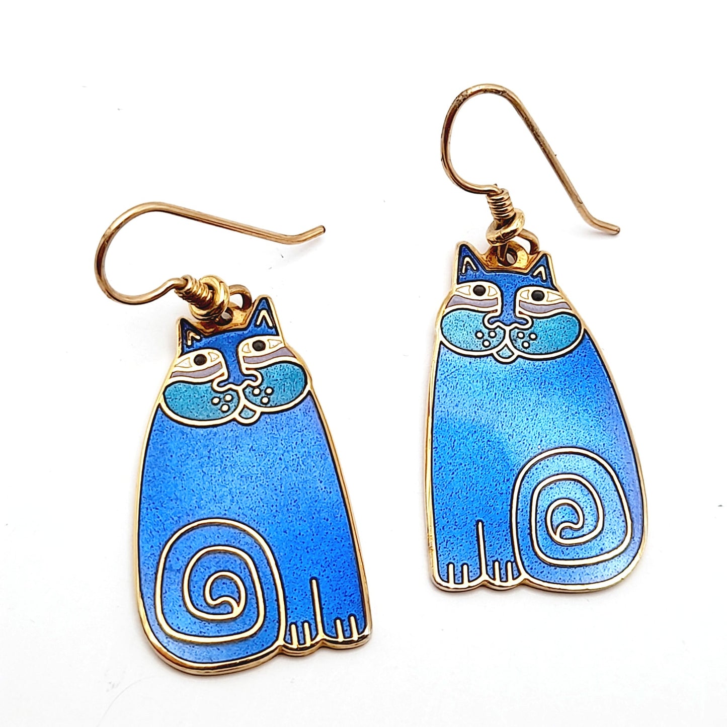 Vintage Laurel Burch Olivia Blue Cat Earrings Gold Plated
