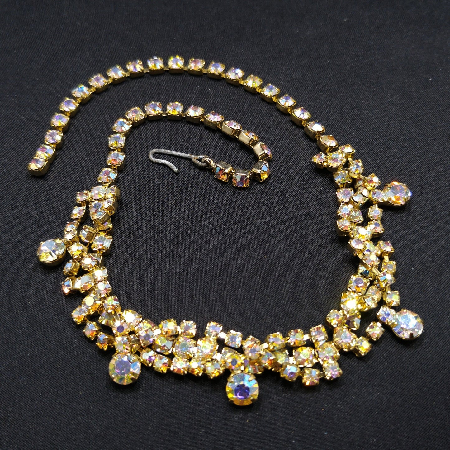Aurora Borealis Rhinestone Choker Necklace, 1960s Vintage Jewelry