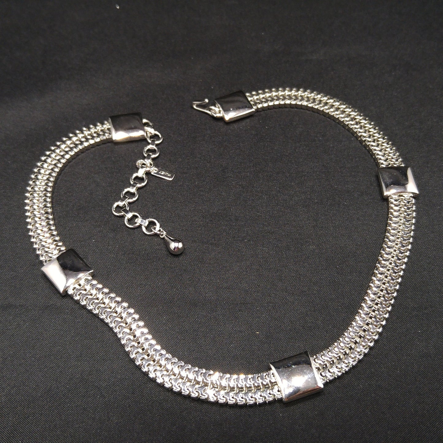 Monet Silver Wide Box Chain Necklace, Gold Plated, 1960s Vintage Jewelry