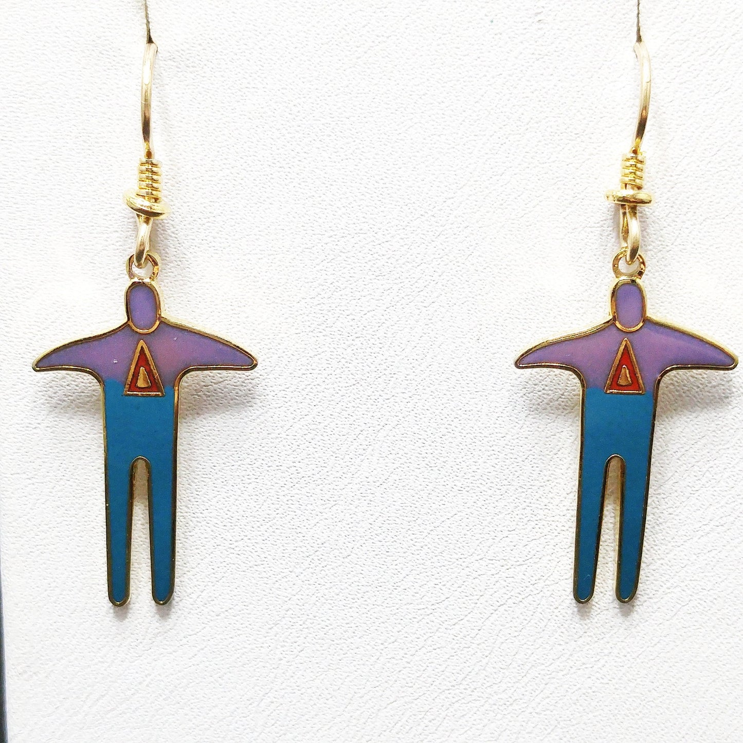 Vintage Laurel Burch Person Enamel 1980s Earrings, Gold Plated