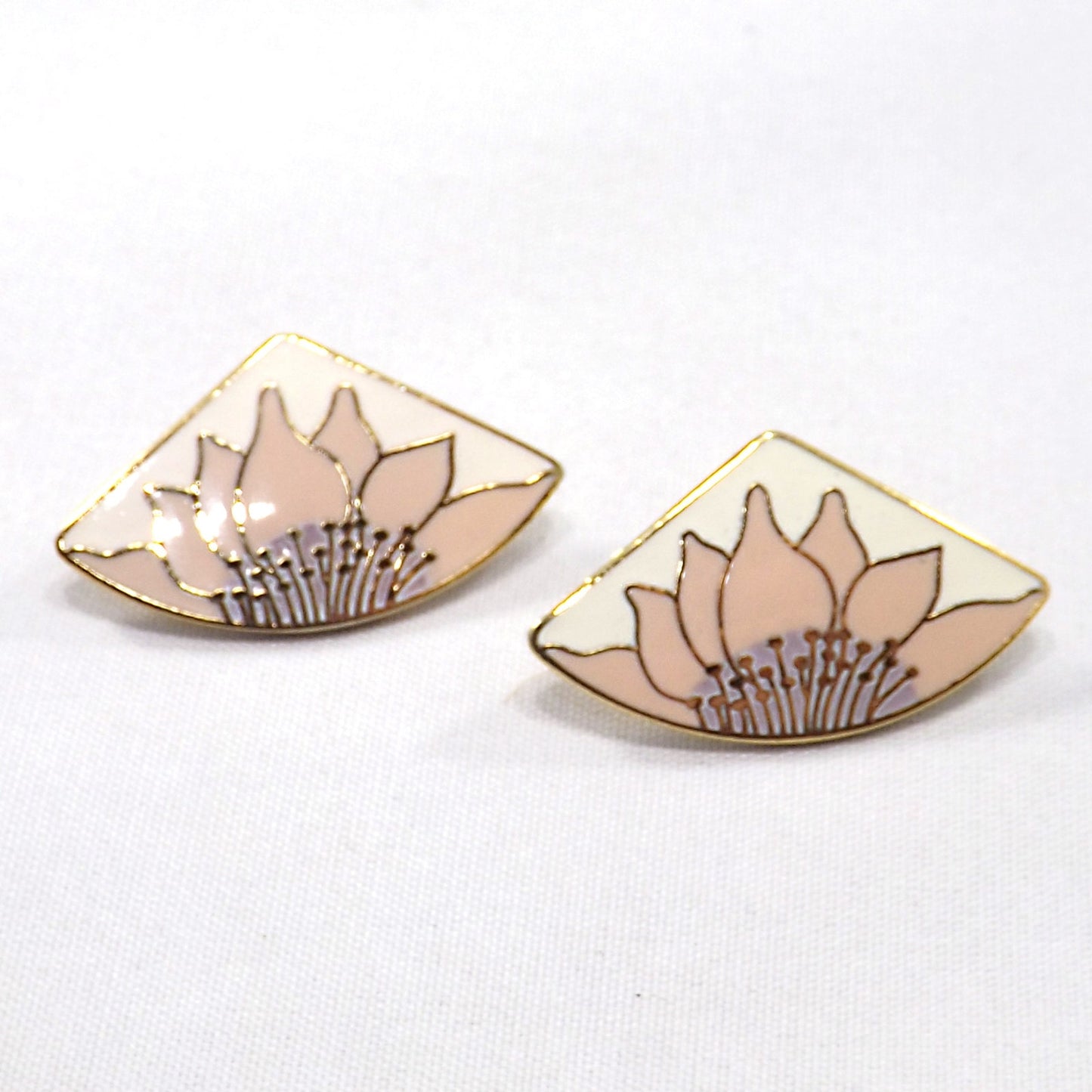 Vintage Laurel Burch Pink Flower Post Earrings, Pink & Gold Sunflowers