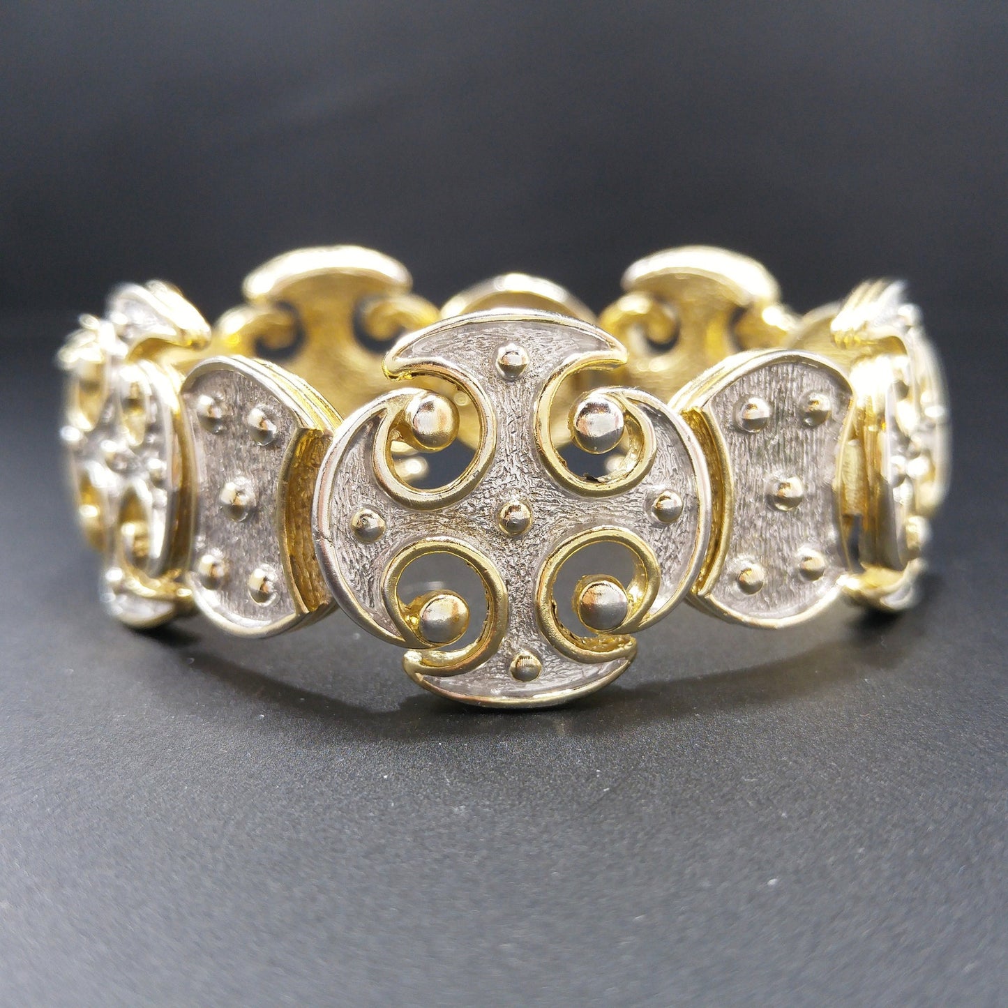Vintage CINER Maltese Cross Bracelet, 22K Gold Plated, Silver Gold Tone