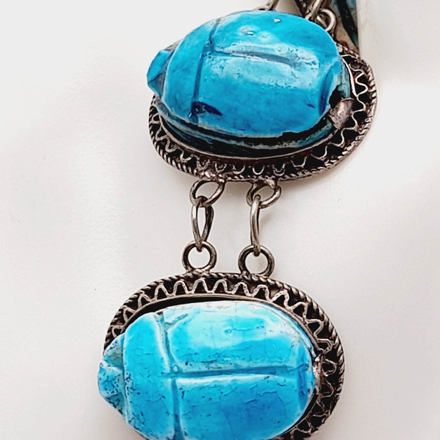 Antique Art Deco Silver Egyptian Revival Scarab Bracelet
