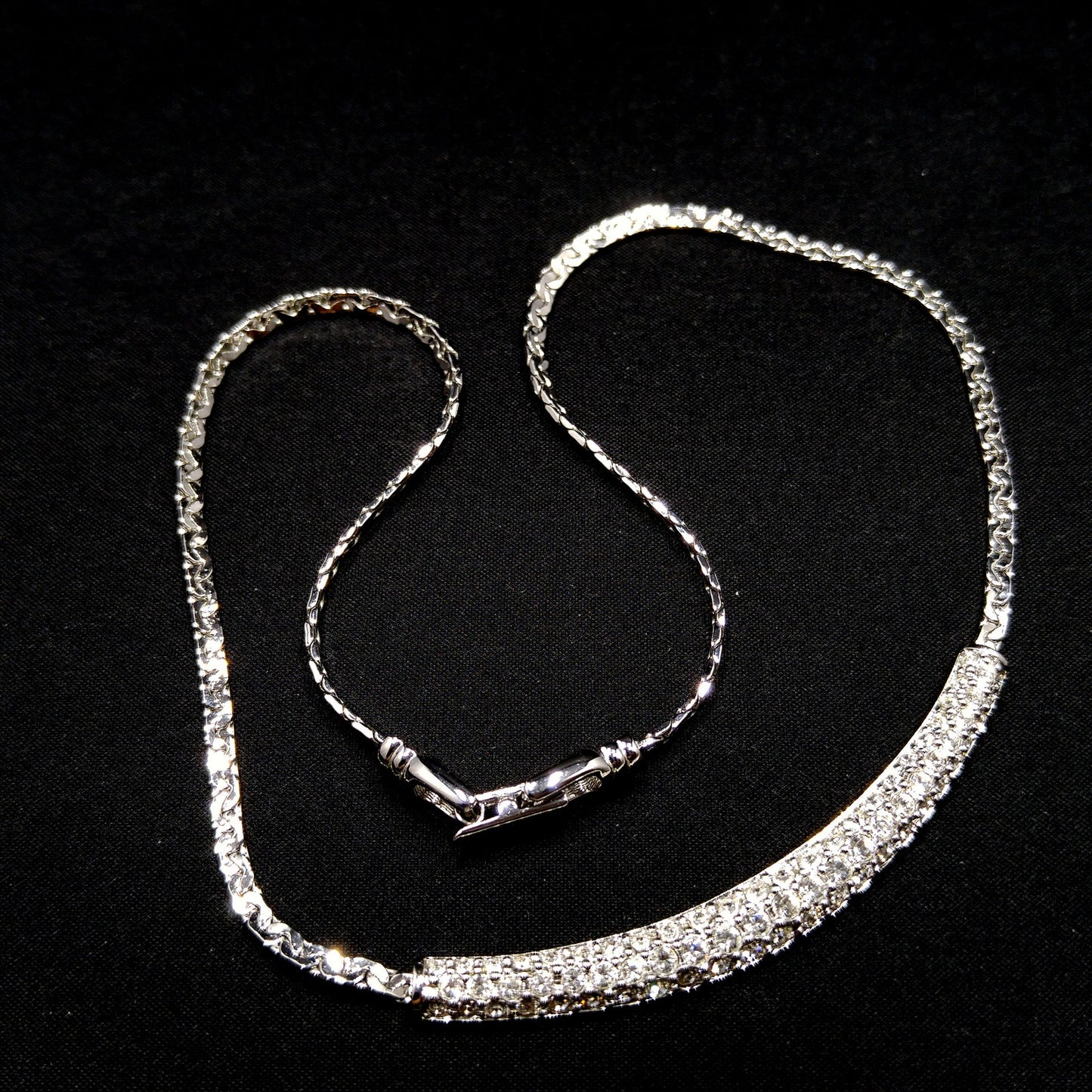 Vintage Swarovski Necklace – Rhodium Plated Pavé Clear Rhinestones, 1990s