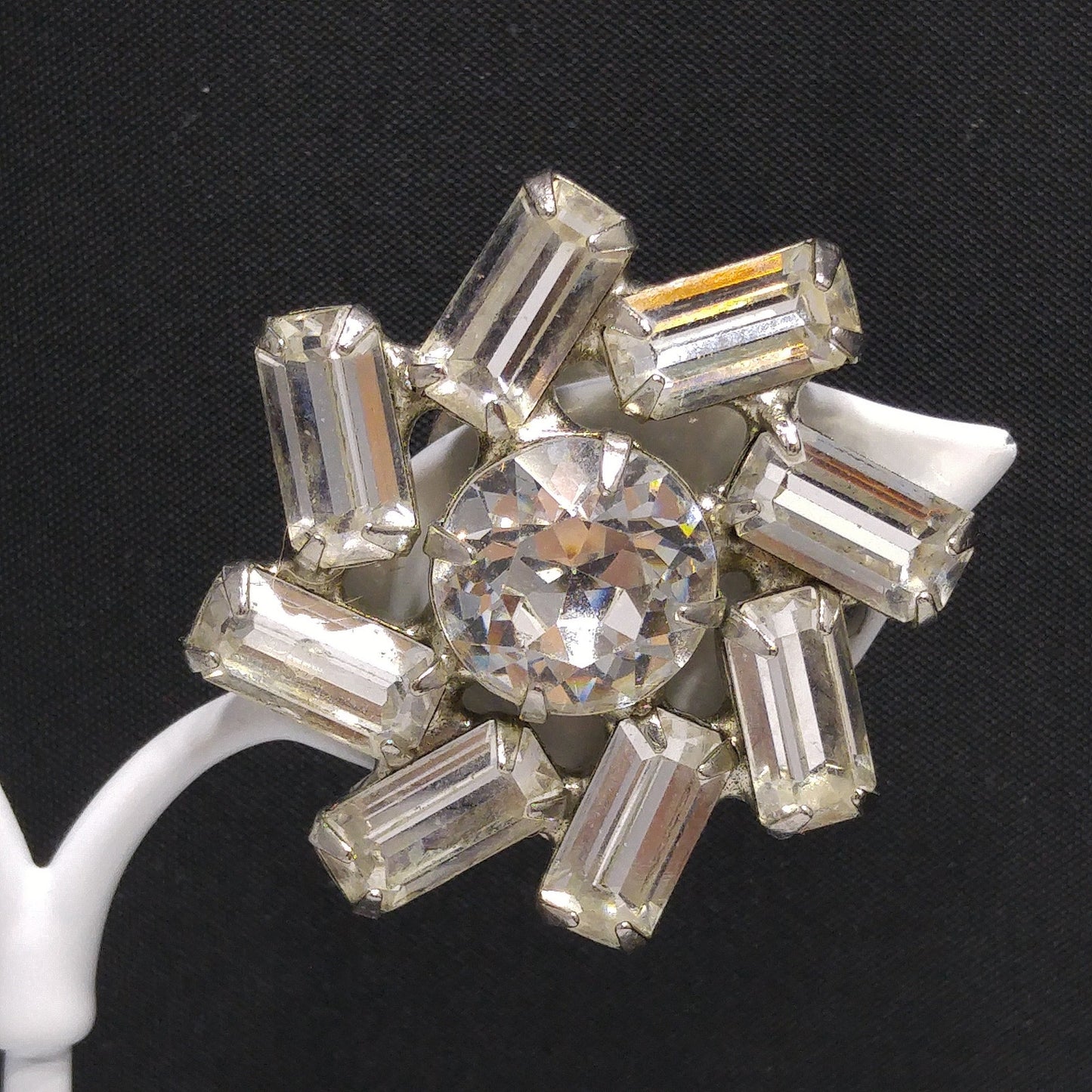 Weiss Clear Baguette Rhinestone Earrings, Rhodium Plated, 1950s Vintage Jewelry