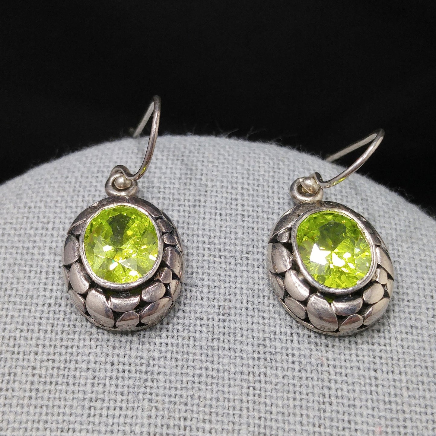 Peridot CZ Silver Necklace & Earrings Set, Italy Snake Chain, 1990s Vintage Jewelry