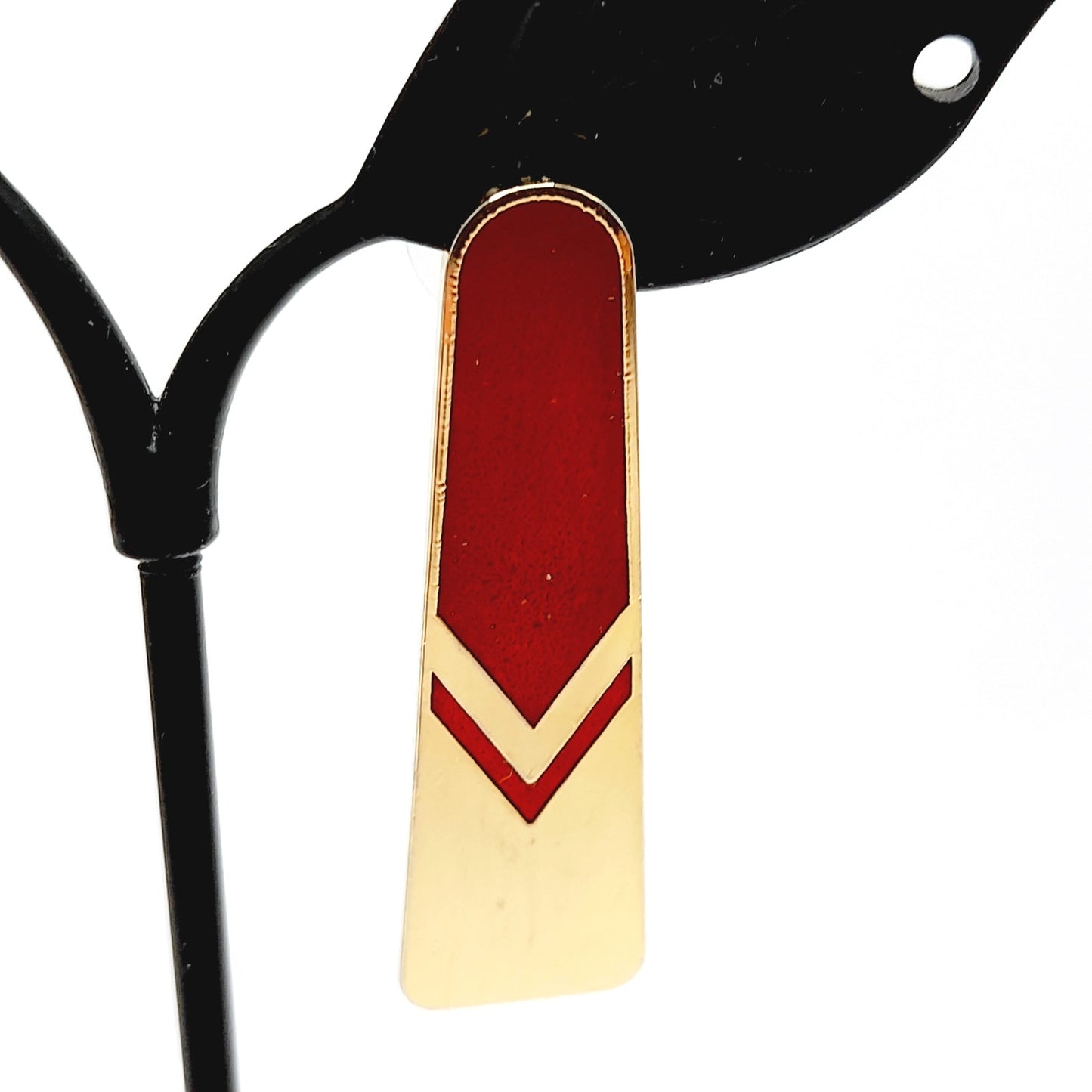 Vintage Laurel Burch Gold Red Chevron Post Earrings, 1980s, Gold Plated
