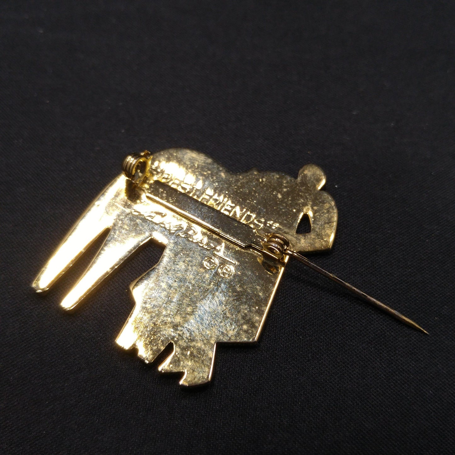 Laurel Burch Vintage "Best Friends" Brooch, Gold Plated Cloisonne Enamel, 1980s Vintage Jewelry