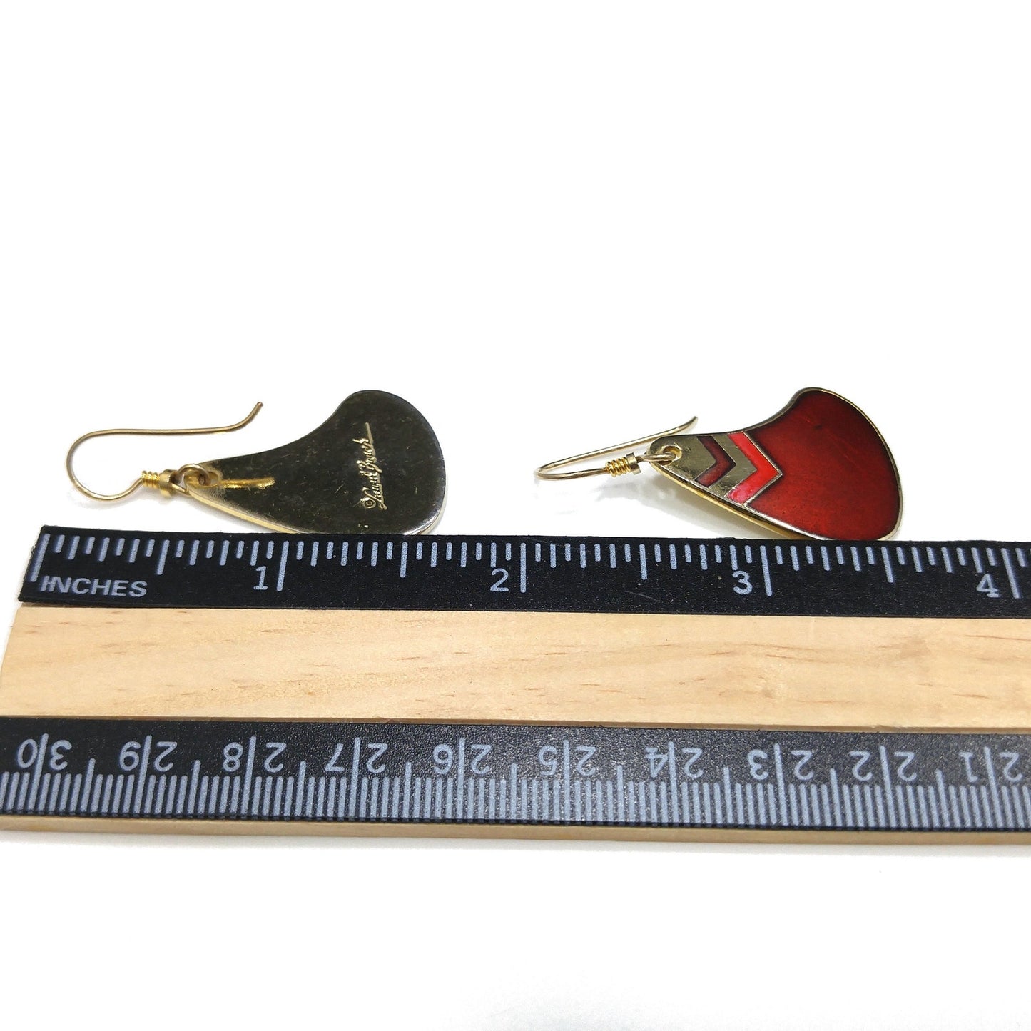 Vintage Laurel Burch Red & Gold Earrings, Red Enamel, Gold Cloisonné, 1980s