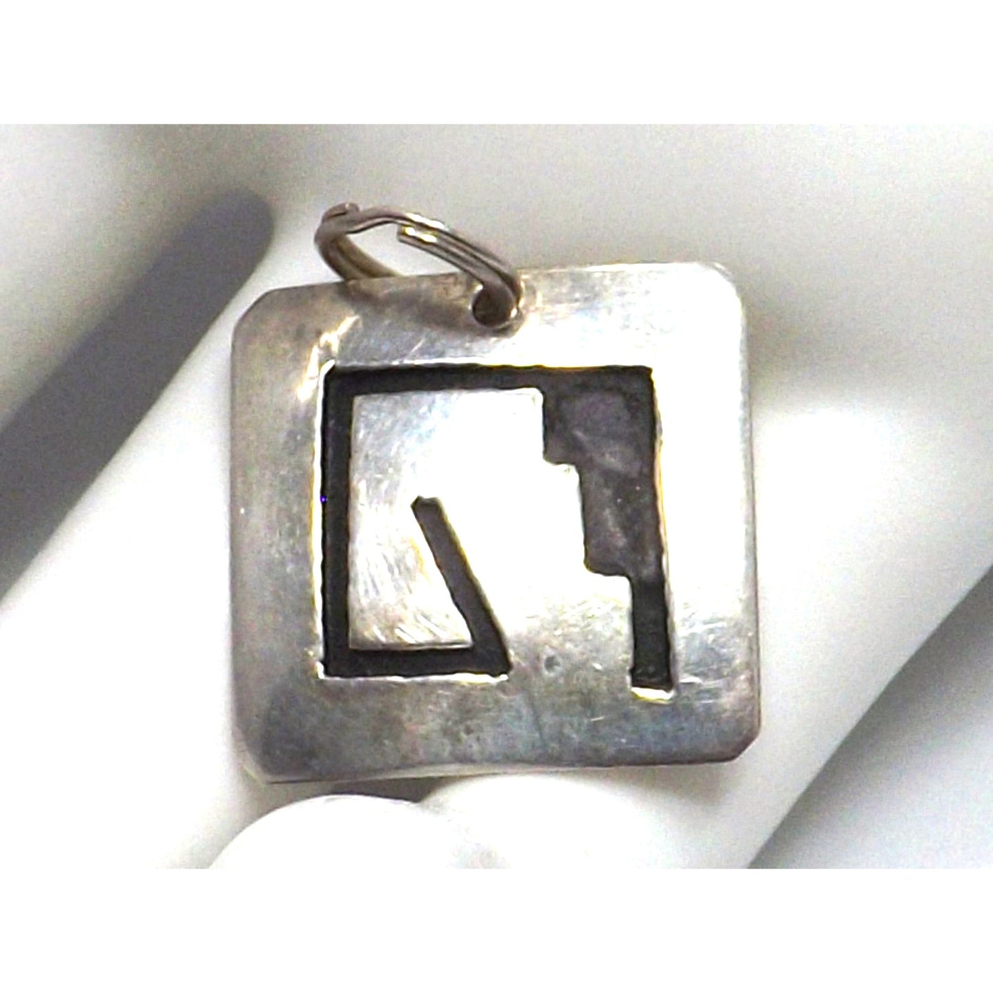 Navajo T. Billy Sterling Silver Pendant, Black Enamel, 1970s Vintage Jewelry