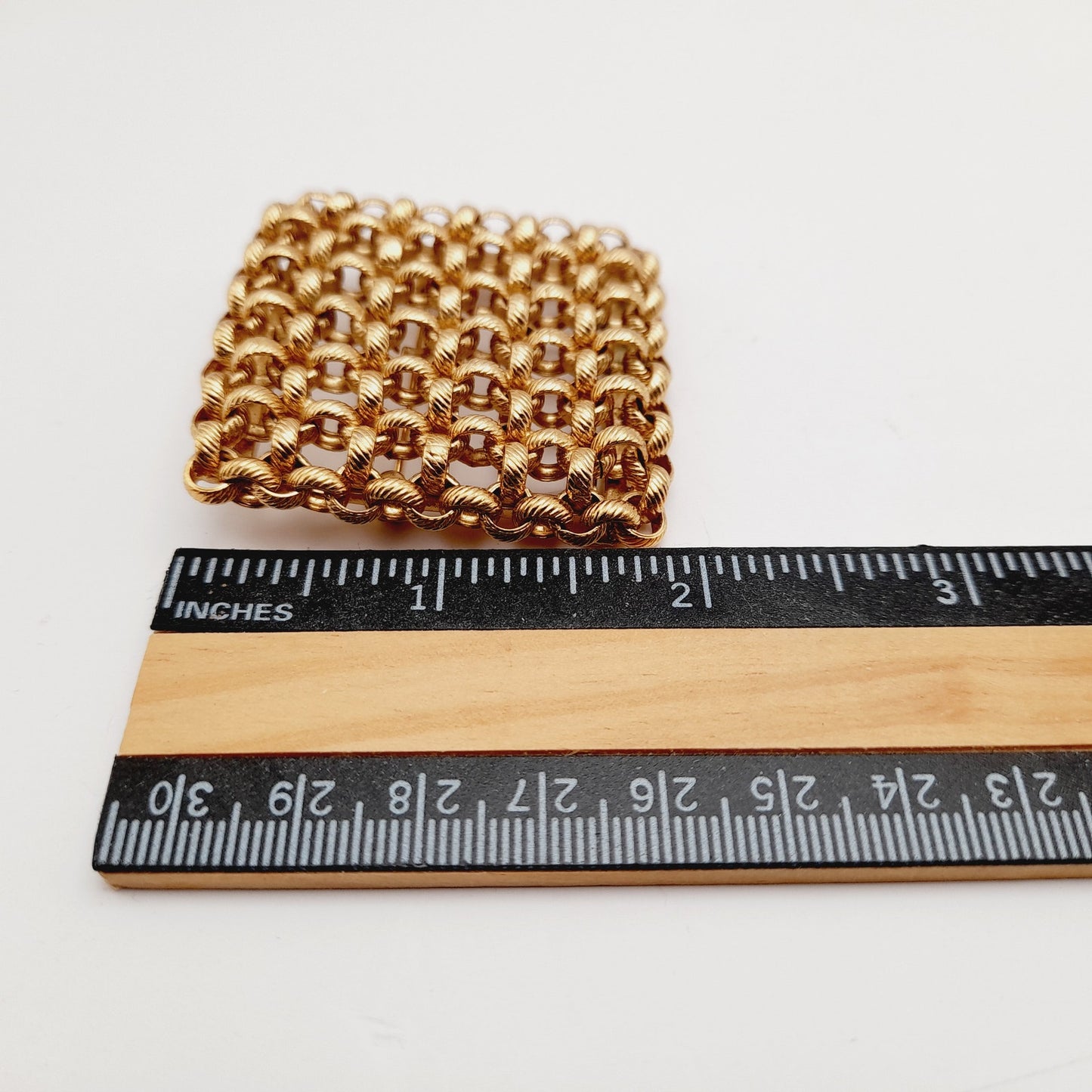 Vintage Monet Gold Plated Woven Square Brooch – 1980s Statement Designer Jewelry