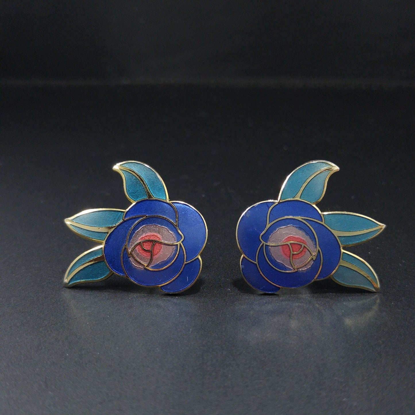 Vintage Laurel Burch Blue "Deco Rose" Post Earrings, 1980s Vintage Jewelry