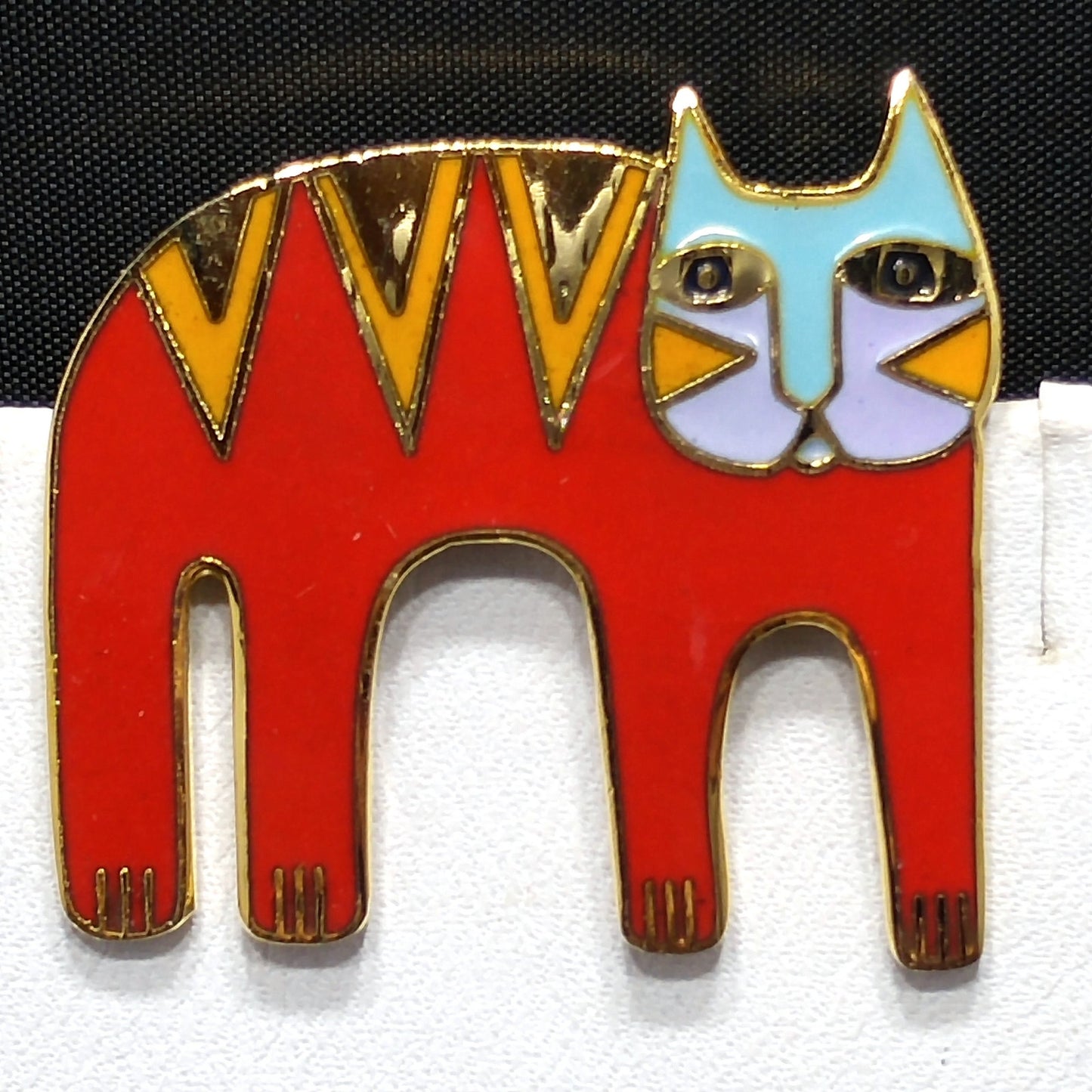 Laurel Burch "Magicat" Red Cat Brooch, Gold Plated Cloisonne Enamel, 1980s Vintage Jewelry