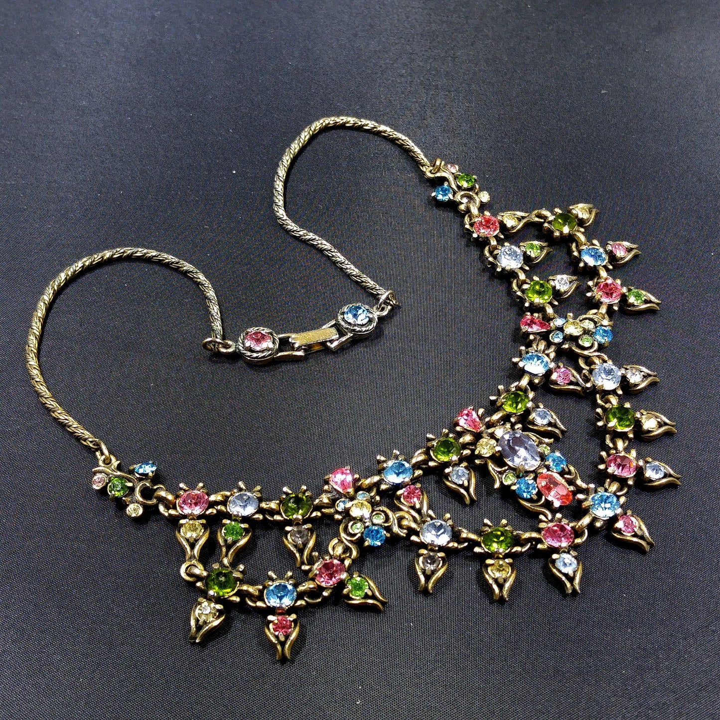 Hollycraft Pastel Rhinestone Necklace, Stamped Copr 1950, 1950s Vintage Jewelry