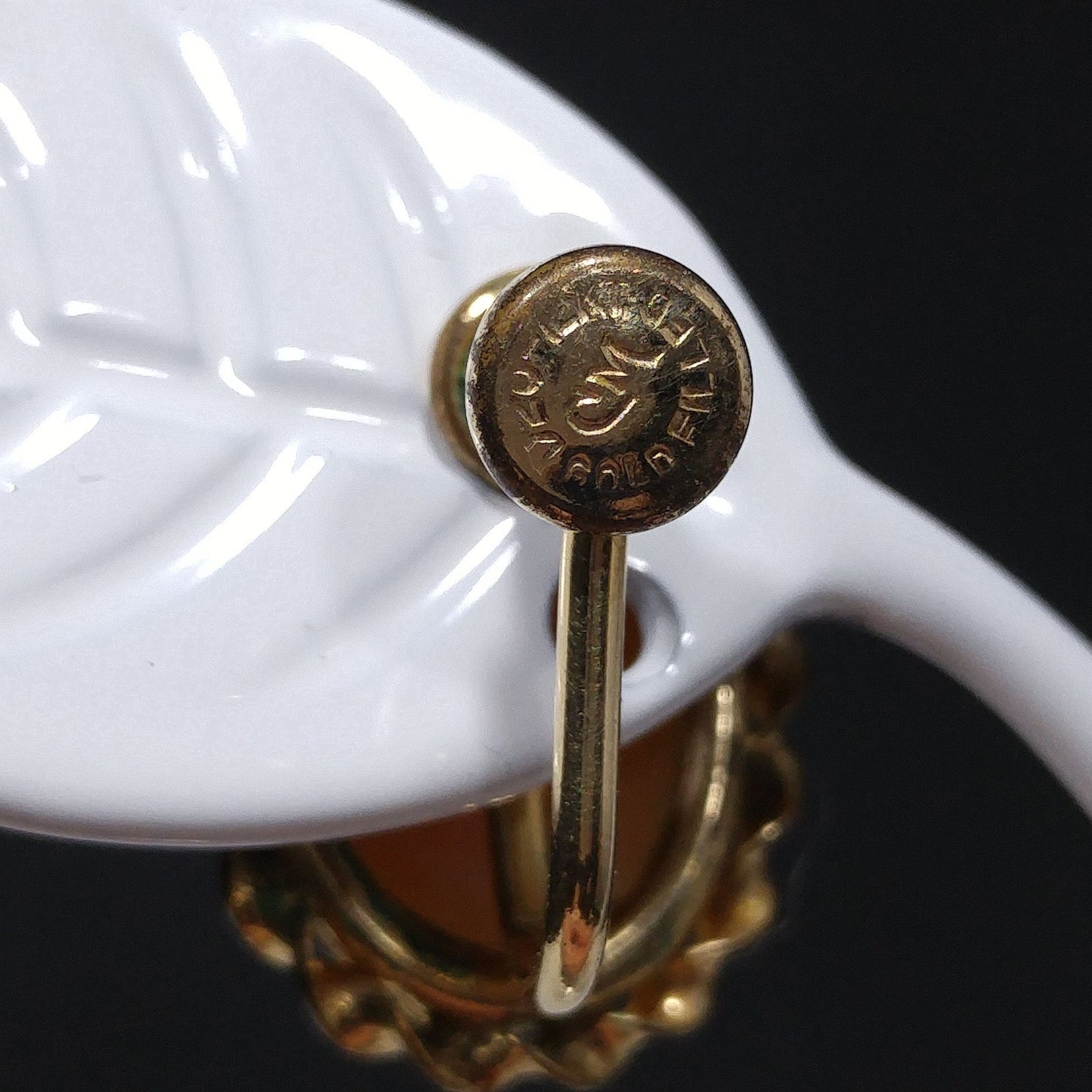 CM Carved Cameo Shell Earrings, Gold Filled, 1940s Vintage Jewelry