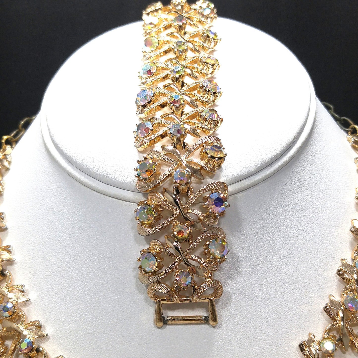 Arthur Pepper "Art" Necklace & Bracelet, Aurora Borealis Rhinestones, 1960s Vintage Jewelry