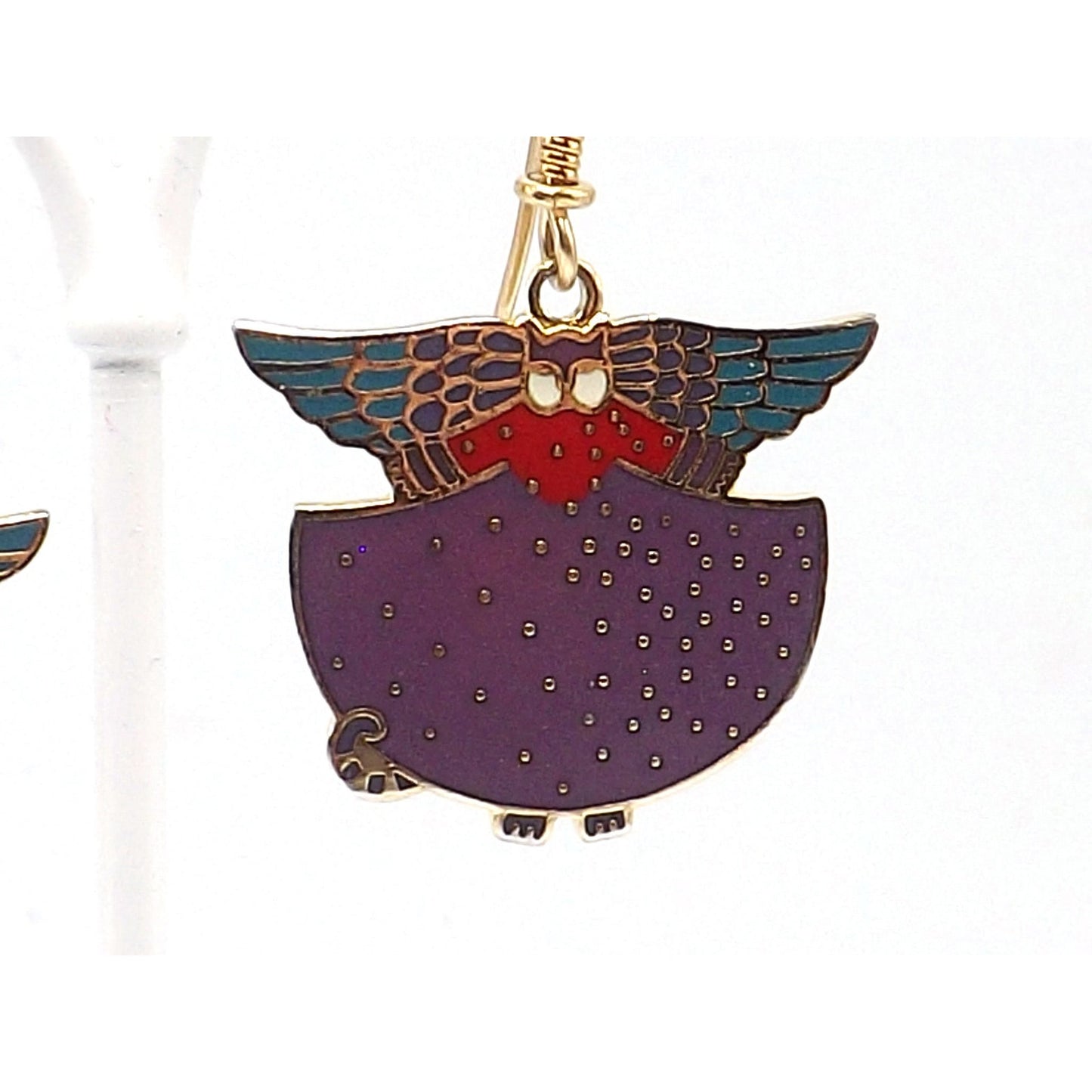 Laurel Burch "Angelicat" Earrings, Gold Plated Cloisonne & Enamel, Cat Lovers Earrings, 1980s Vintage Jewelry