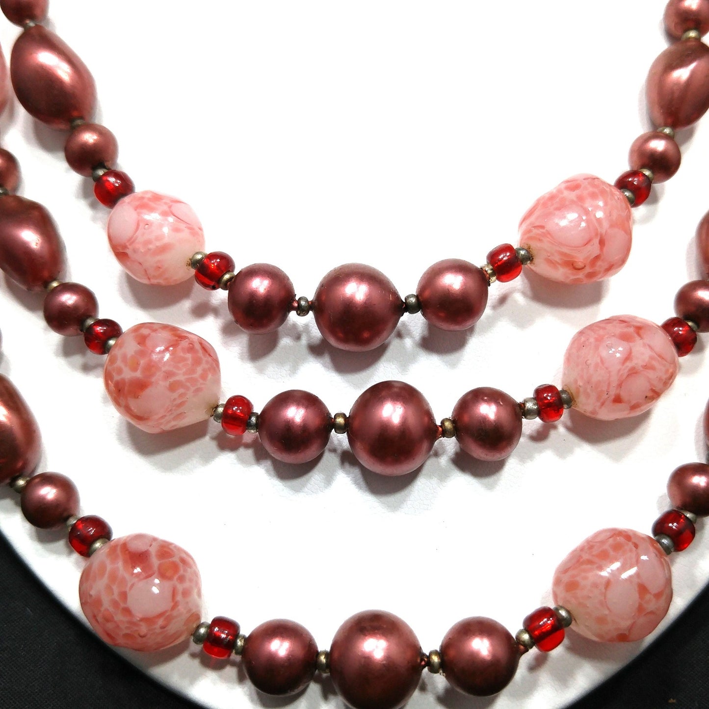 Vintage Art Glass Beaded Necklace, Three Strands, 1940s Vintage Jewelry