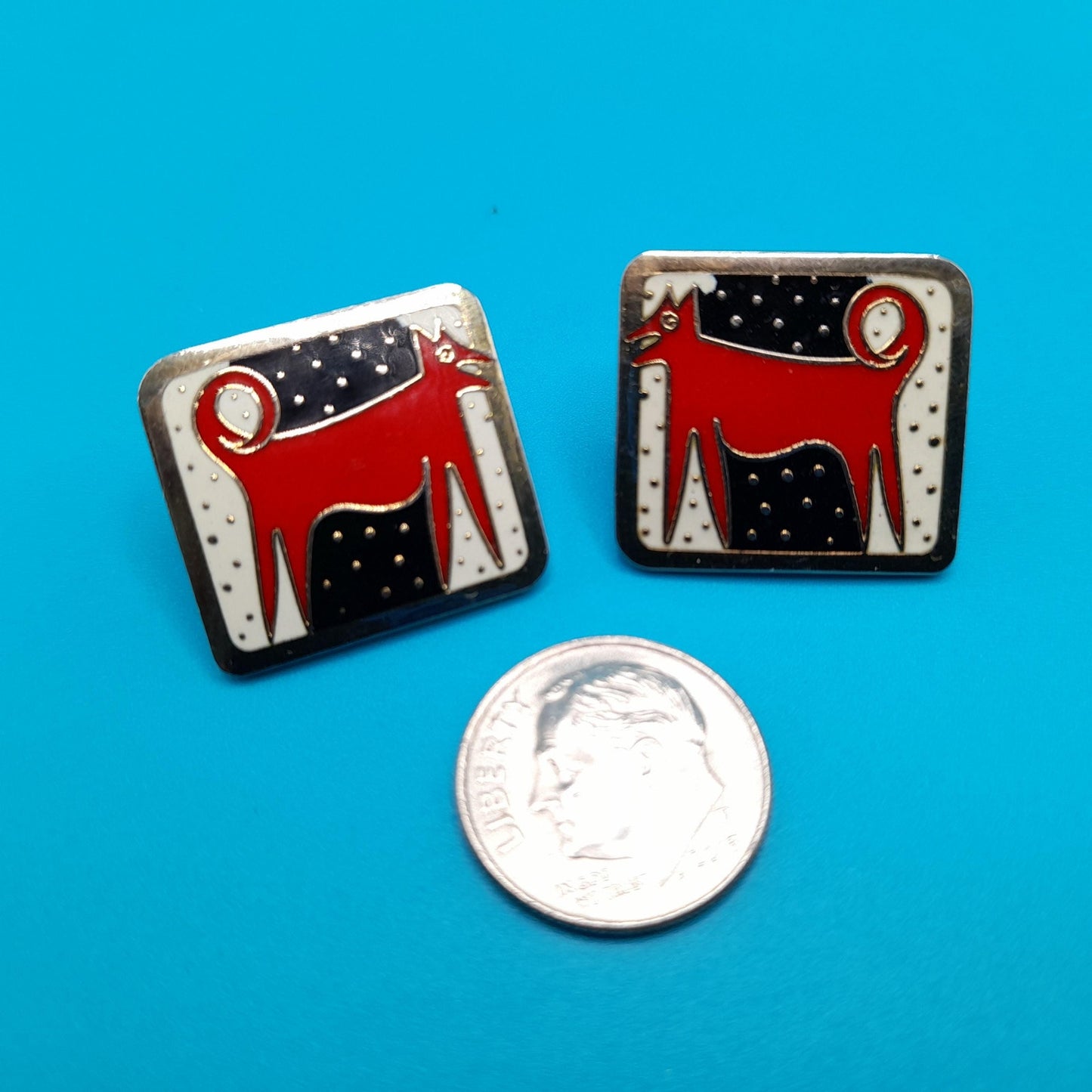 Vintage Laurel Burch "Night Dog" Post Earrings, Gold Plated