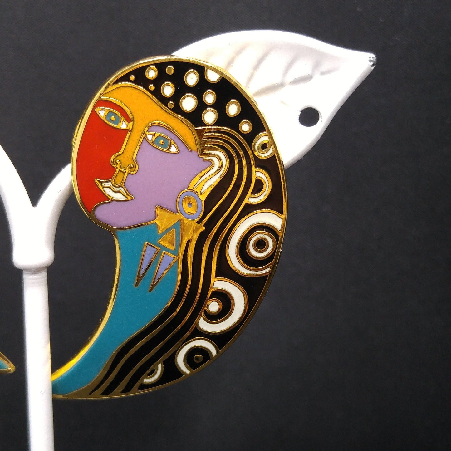 Vintage Laurel Burch "Gypsy Soul 1993" Post Earrings, Gold Plated, Enamel, 1990s