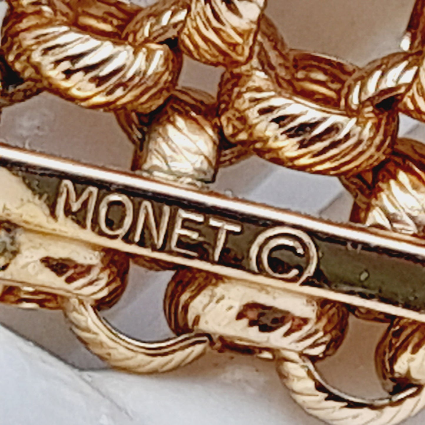 Vintage Monet Gold Plated Woven Square Brooch – 1980s Statement Designer Jewelry
