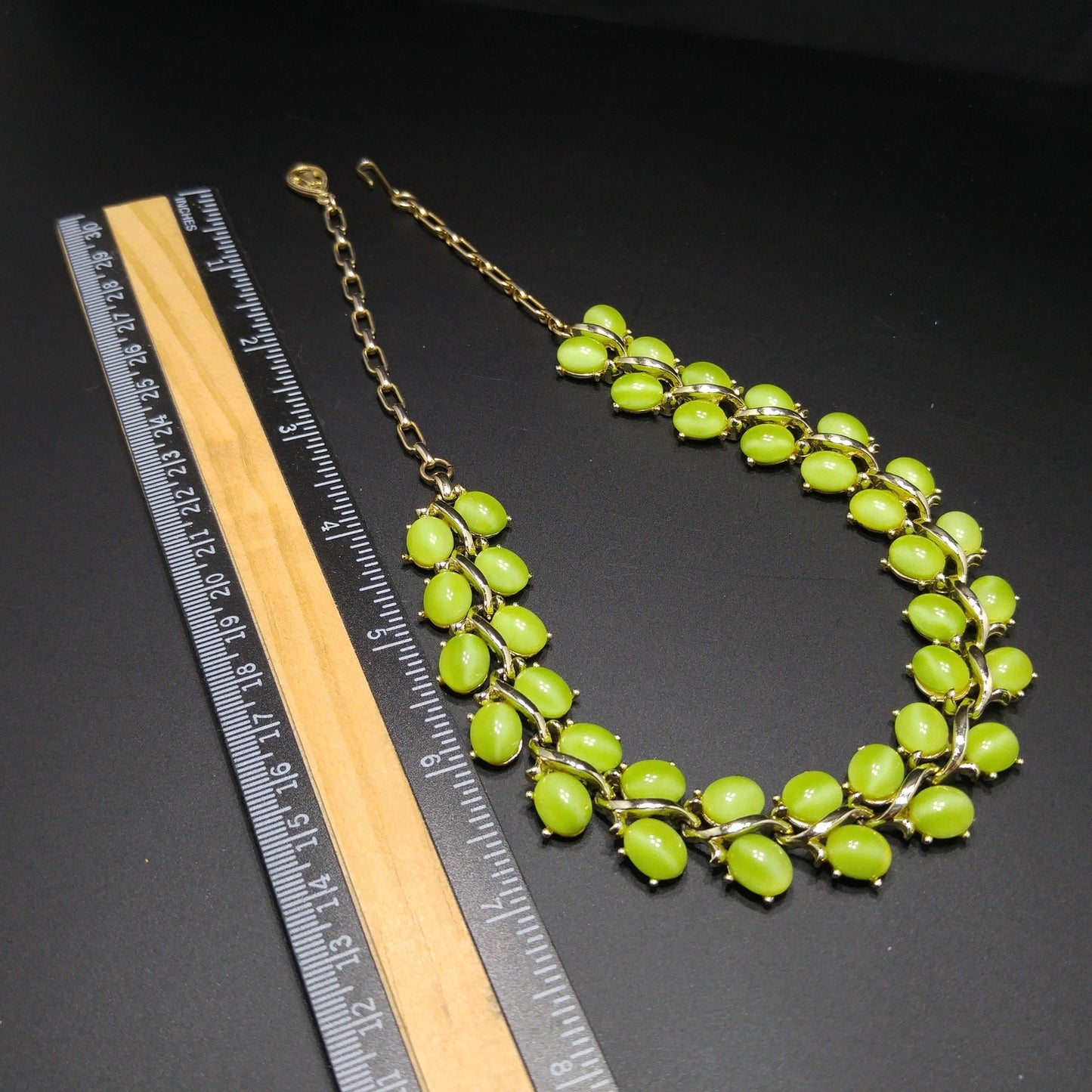 Light Green Lucite Choker Necklace, Gold Tone, 1950s Vintage Jewelry