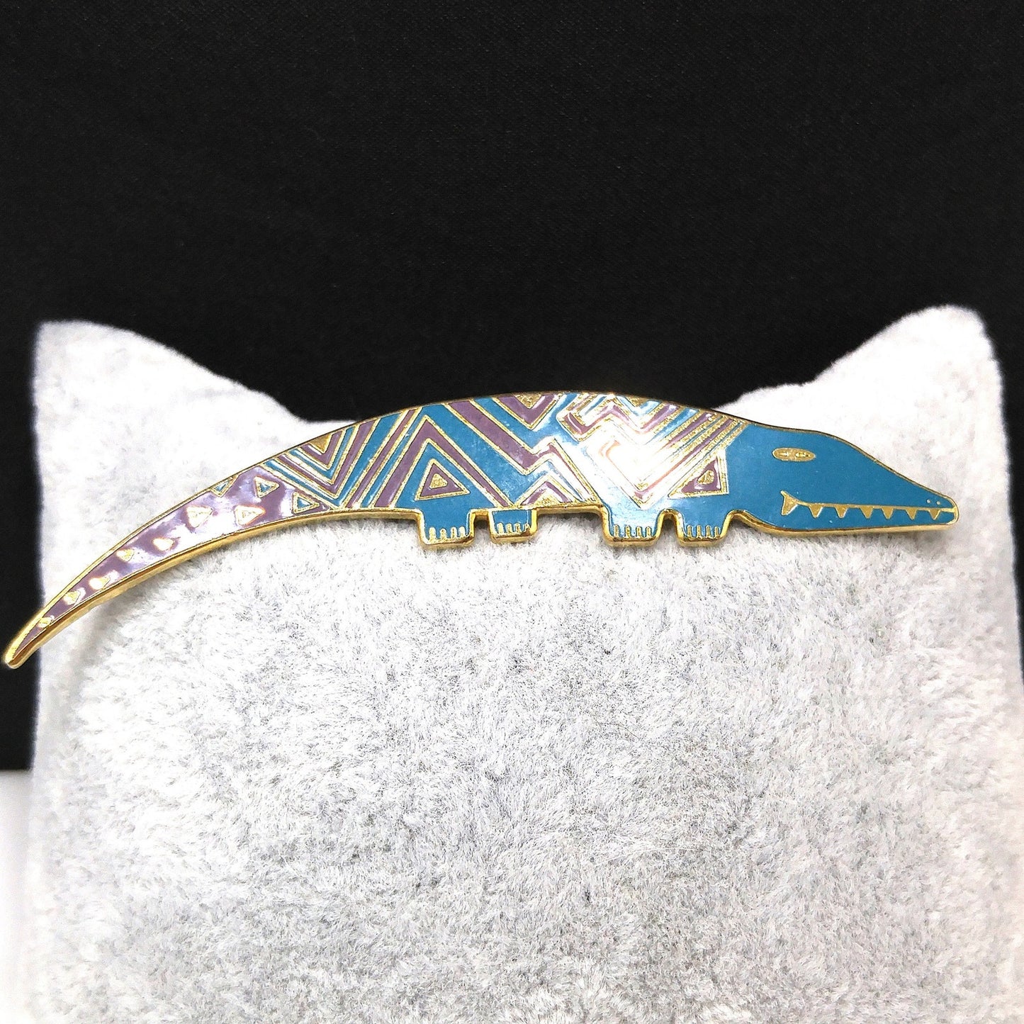 Laurel Burch "Aleucian Alligator" Brooch, Gold Plated Cloisonné Enamel, 1980s Vintage Jewelry