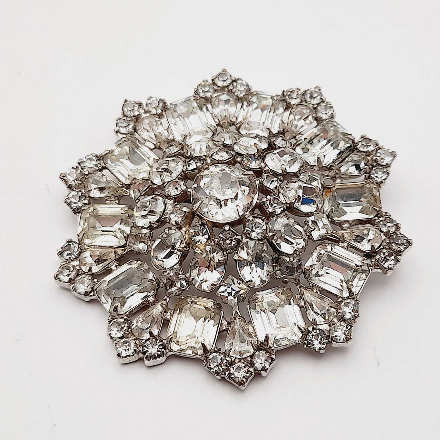 Vintage Wiesner Clear Rhinestone Wedding Brooch - Rhodium Plated, 1960s, 2 1/2 Inches