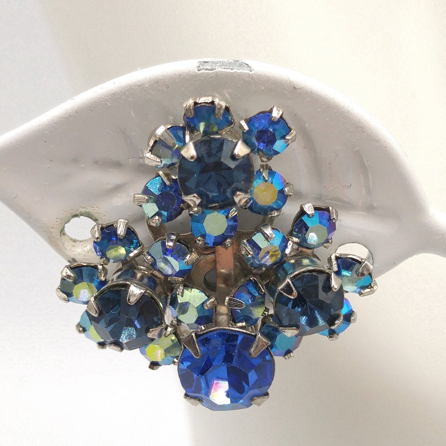 Kramer AB Blue Bracelet Clip Earrings Set, Aurora Borealis, 1960s Vintage Jewelry