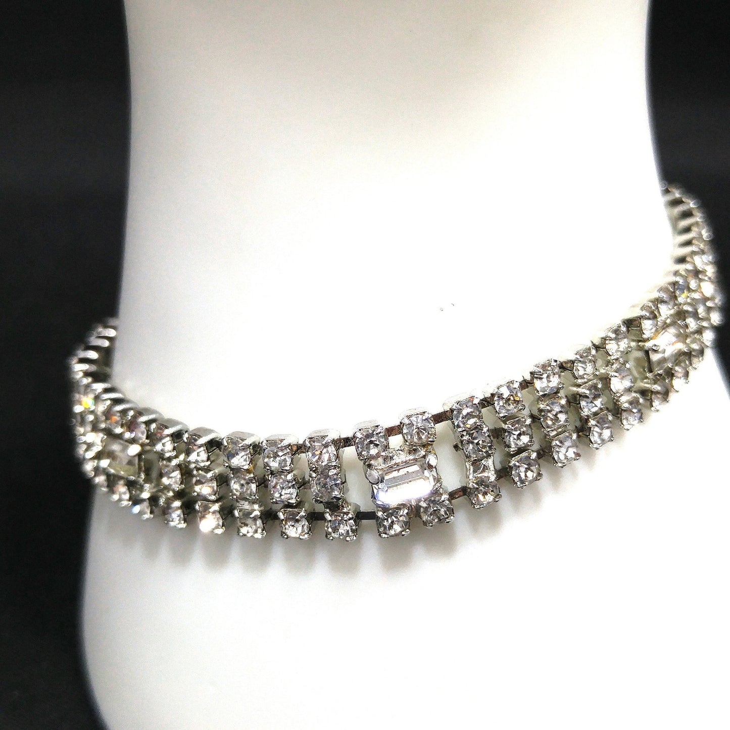 Kramer Clear Rhinestone Bracelet, Rhodium Plated, 1950s Vintage Jewelry