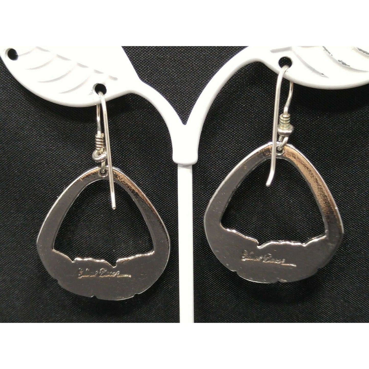 Laurel Burch Palm Leaf Dangle Earrings, Rhodium Plated, 1980s Vintage Jewelry