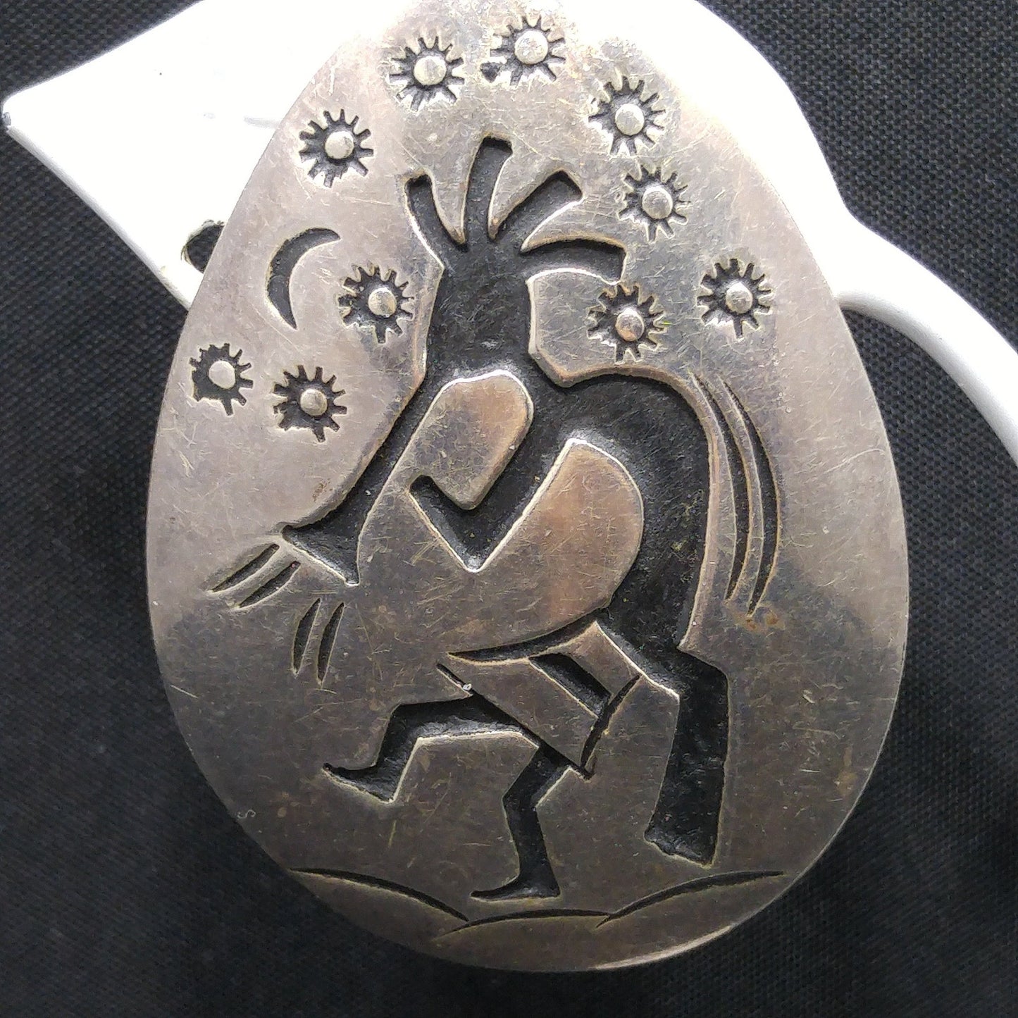 Navajo Clip Earrings, Sterling Silver Kokopelli, Della & Francis James, 1960s