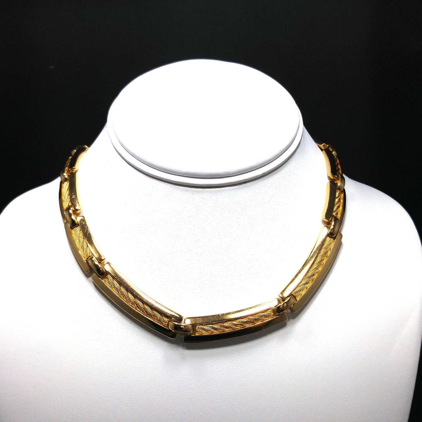 Vintage Christian Dior Choker Textured Links Necklace, Gold Plated, 1980s
