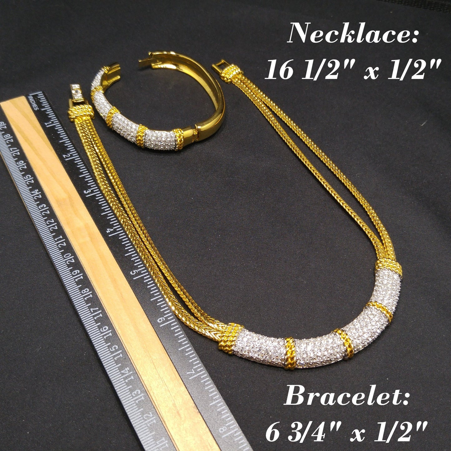 Vintage Swarovski Necklace & Bracelet Set – Gold Plated, Clear Crystals, 1980s–1990s